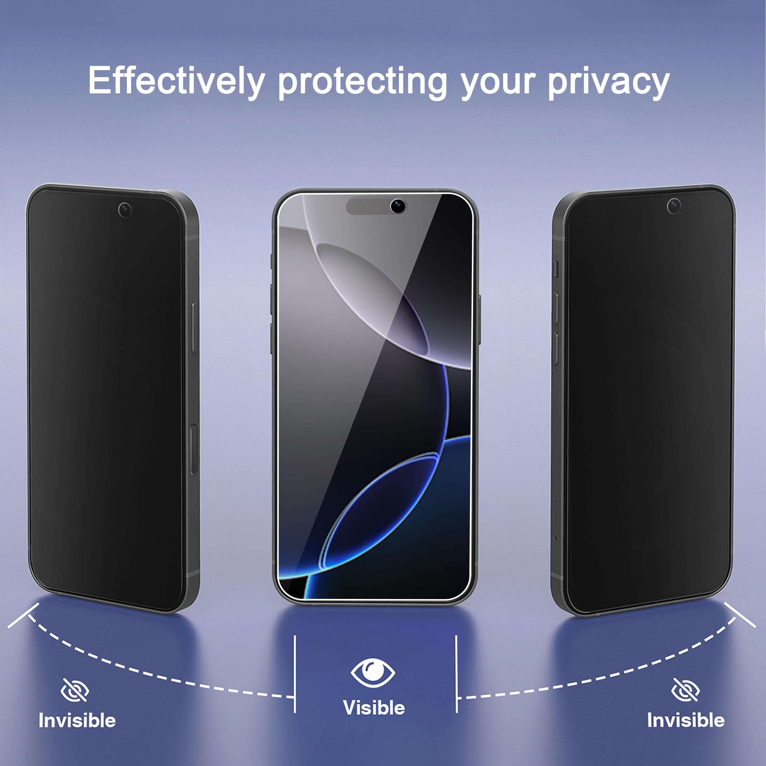 Ailun 3 Pack Privacy Screen Protector for iPhone 16 Pro Max [6.9"] | + 3 Pack Camera Lens Protector | Dynamic Island Compatible | Anti Spy Tempered Glass | 9H Hardness | HD - Image 2
