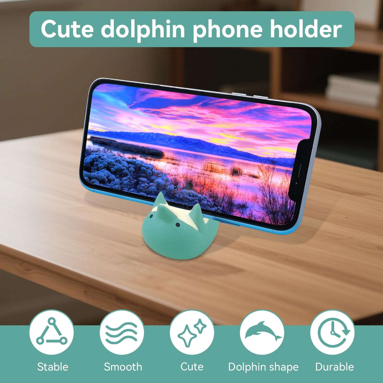 Cyrank Cell Phone Stand, Cute Dolphin Phone Holder Smartphone Stand Smartphone Holder for Desk Office Home Decor Accessories Desk Ornament Small Desk Phone Stand Mount for All Phones Tablets, Green - Image 2