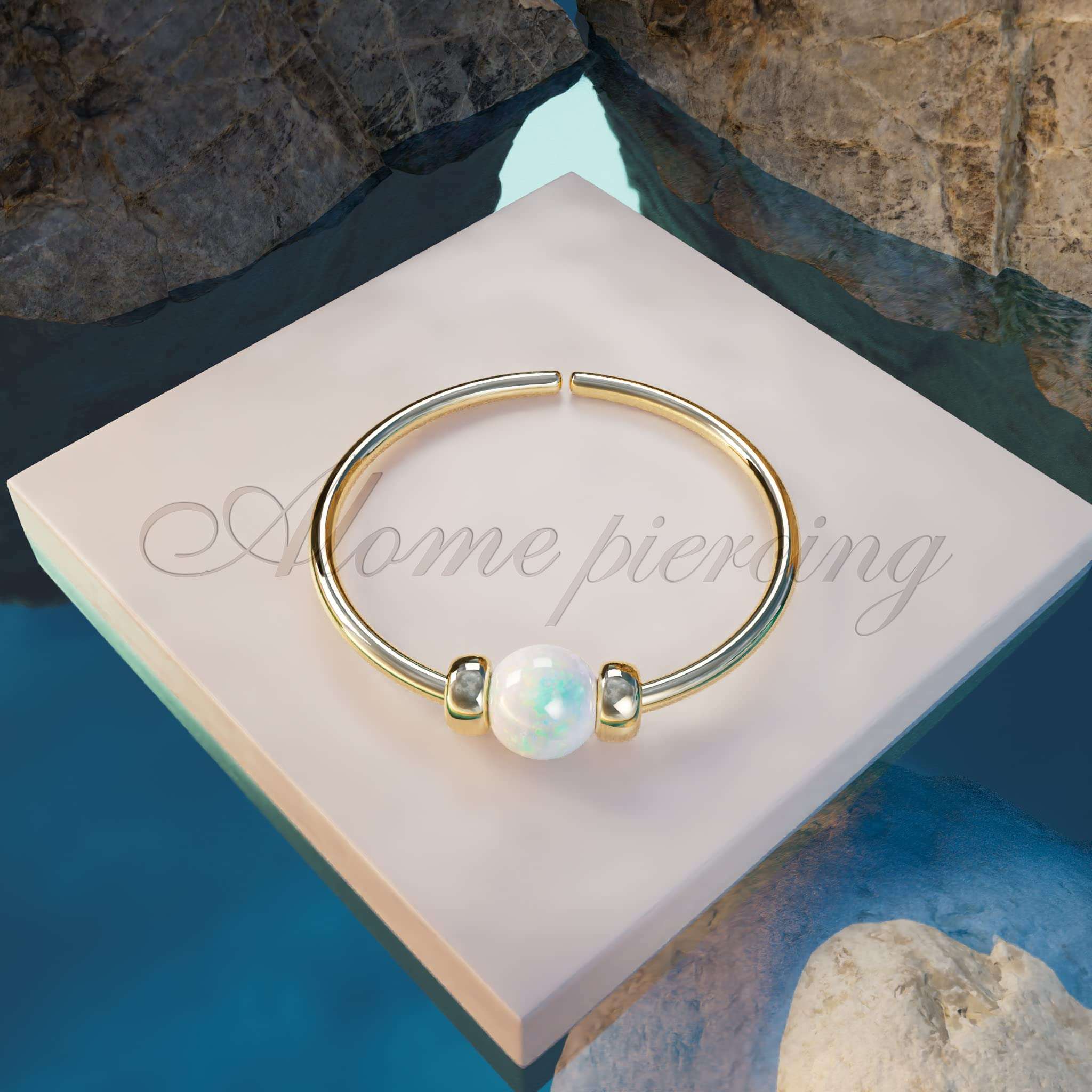Gold Nose Ring - Thin Tiny White Opal 24 Gauge Nose Hoop Rings -14k Gold Filled Smooth Comfortable Nose Piercing Jewelry For Women - Gift Ready - Image 6
