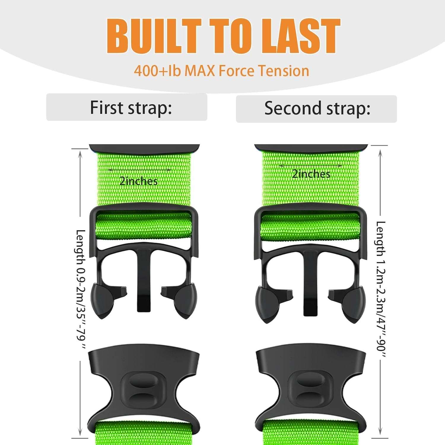 BILIONE Luggage Straps 88 inch Adjustable Suitcase Belt, Lockable Against Accidental Opening, Easy to Identify Travel Accessories, Add a Bag Connector Holds Suitcase Together (Energetic Green, 2) - Image 3