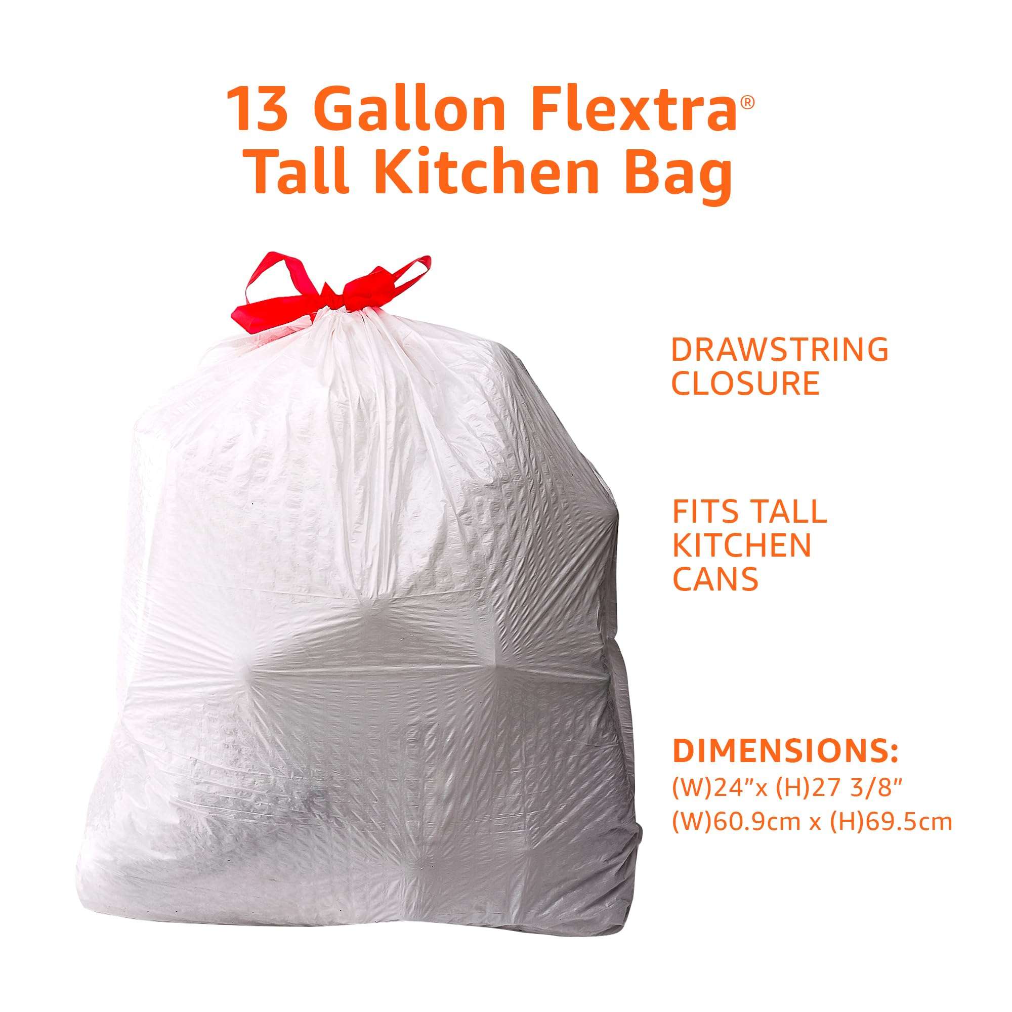 Amazon Basics Flextra Tall Kitchen Drawstring Trash Bags, 13 Gallon, 120 Count - Image 3