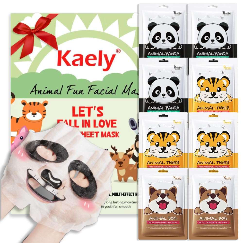 8 Pack Animal Character Kids Face Masks Spa, Korean Soothe Facial Sheet Mask for All Skin Types, Spa Masks For Girls, Girls Night Skincare Spa Party, Birthday Gifts for Women Men, (Animal 8Pcs) - Image 1