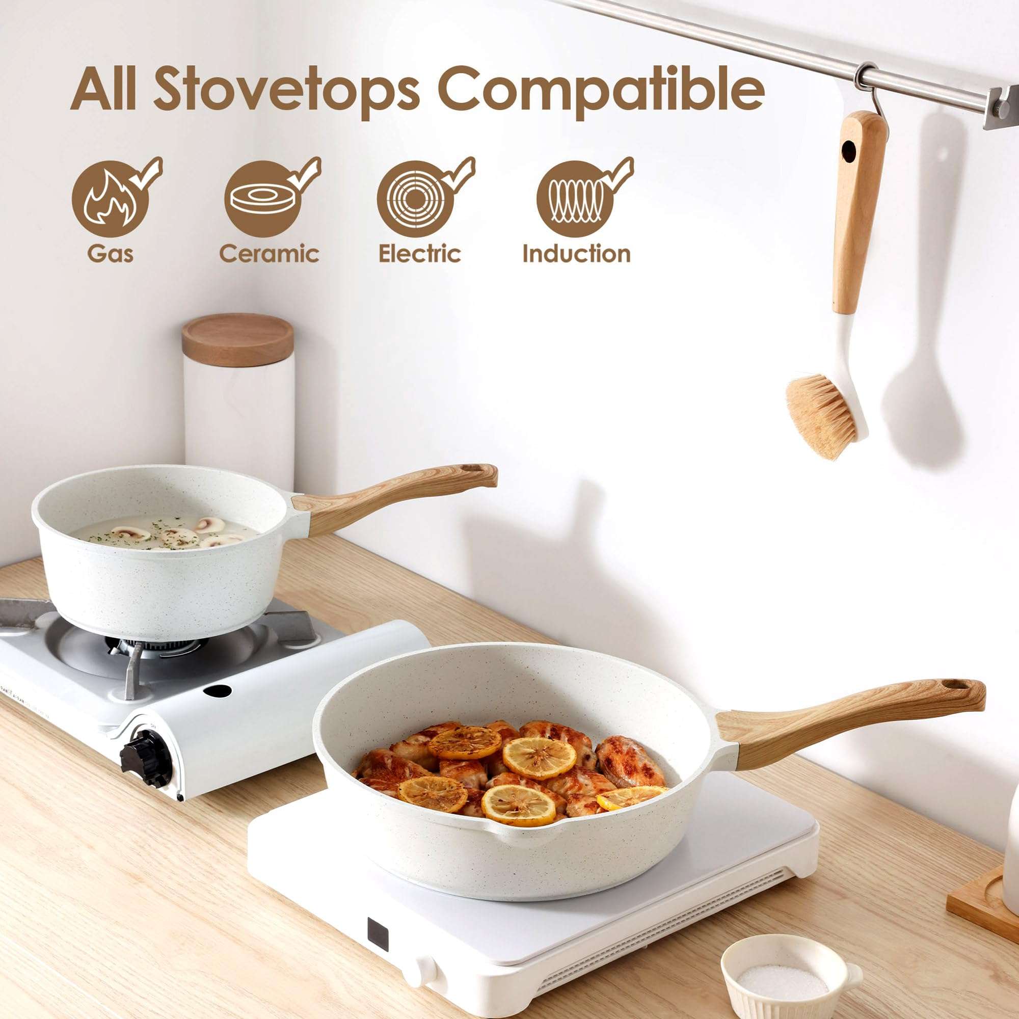 SENSARTE Nonstick Ceramic Cookware Set 13-Piece, Healthy Pots and Pans Set, Non-toxic Kitchen Cooking Set with Stay-Cool Handles, Silicone Tools and Pot Protectors, PFAS and PFOA Free - Image 5