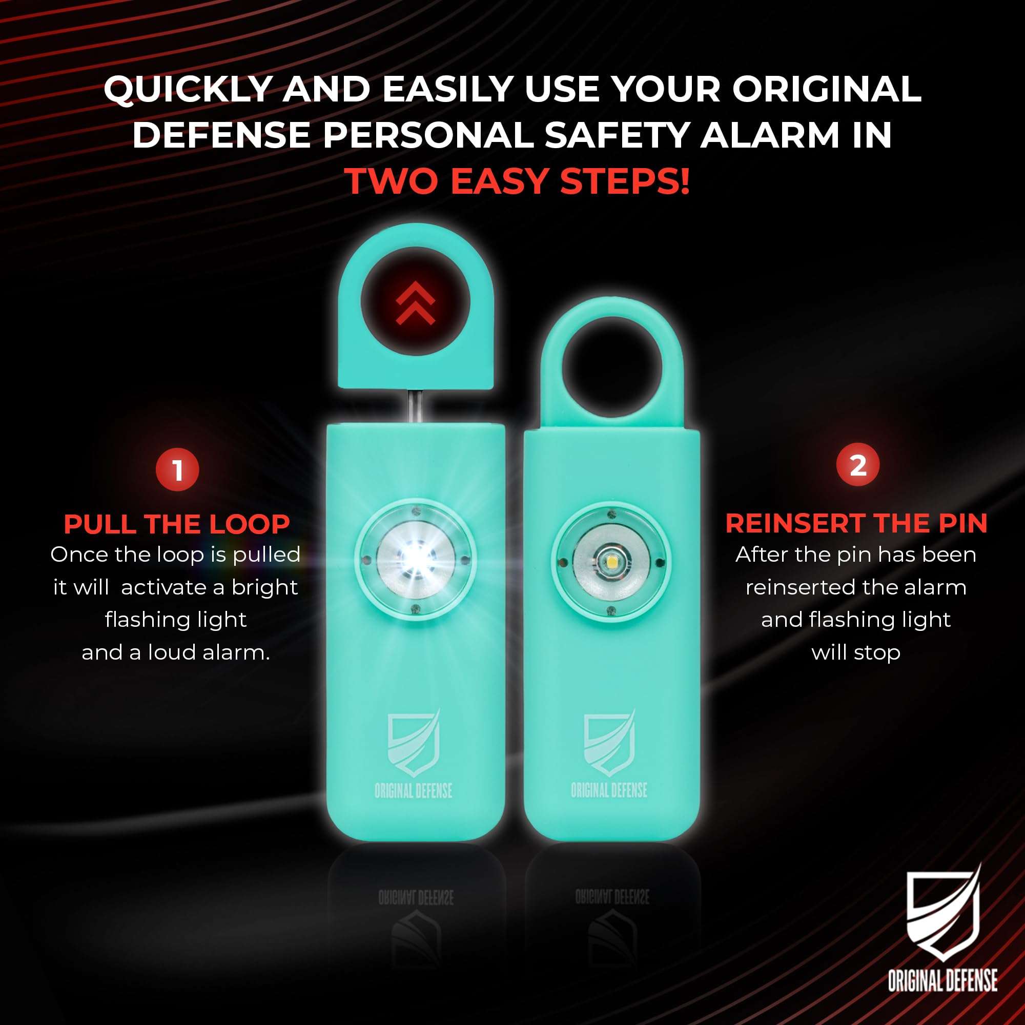 Original Defense® Siren Self-Defense Alarm (Mint) - 130 dB Keychain Alarm with LED Strobe Light for Women, Children, and Elderly - Police Recommended - Image 5