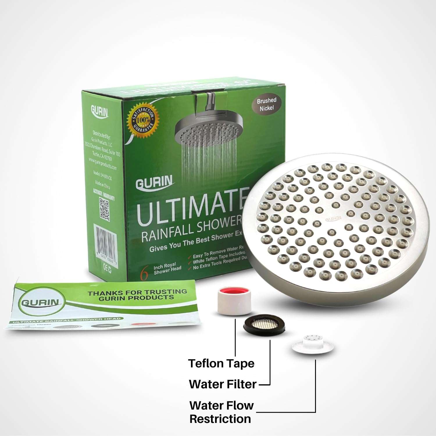 GURIN Shower Head High Pressure Rain, Luxury Bathroom Showerhead with Brushed Nickel Plated Finish, Adjustable Angles, Anti-Clogging Silicone Nozzles - Image 6