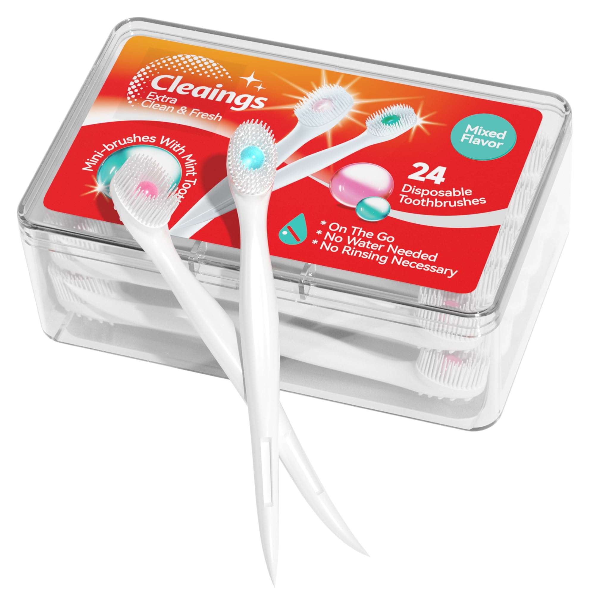 cleaings® Mini Brushes-Disposable Toothbrushes with Toothpaste and Pick for Work or Travel, 24 Count (Mint Flavor（Pack of 1）) - Image 1