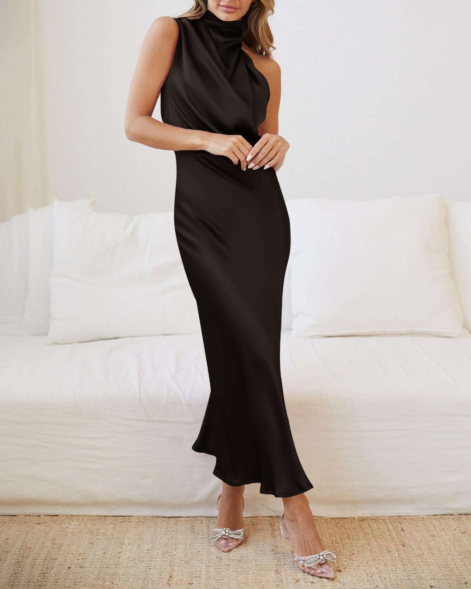 BTFBM Women Sleeveless Cocktail Dresses Fall Mock Neck Keyhole Elastic High Waist Evening Party Maxi Wedding Guest Dress - Image 5