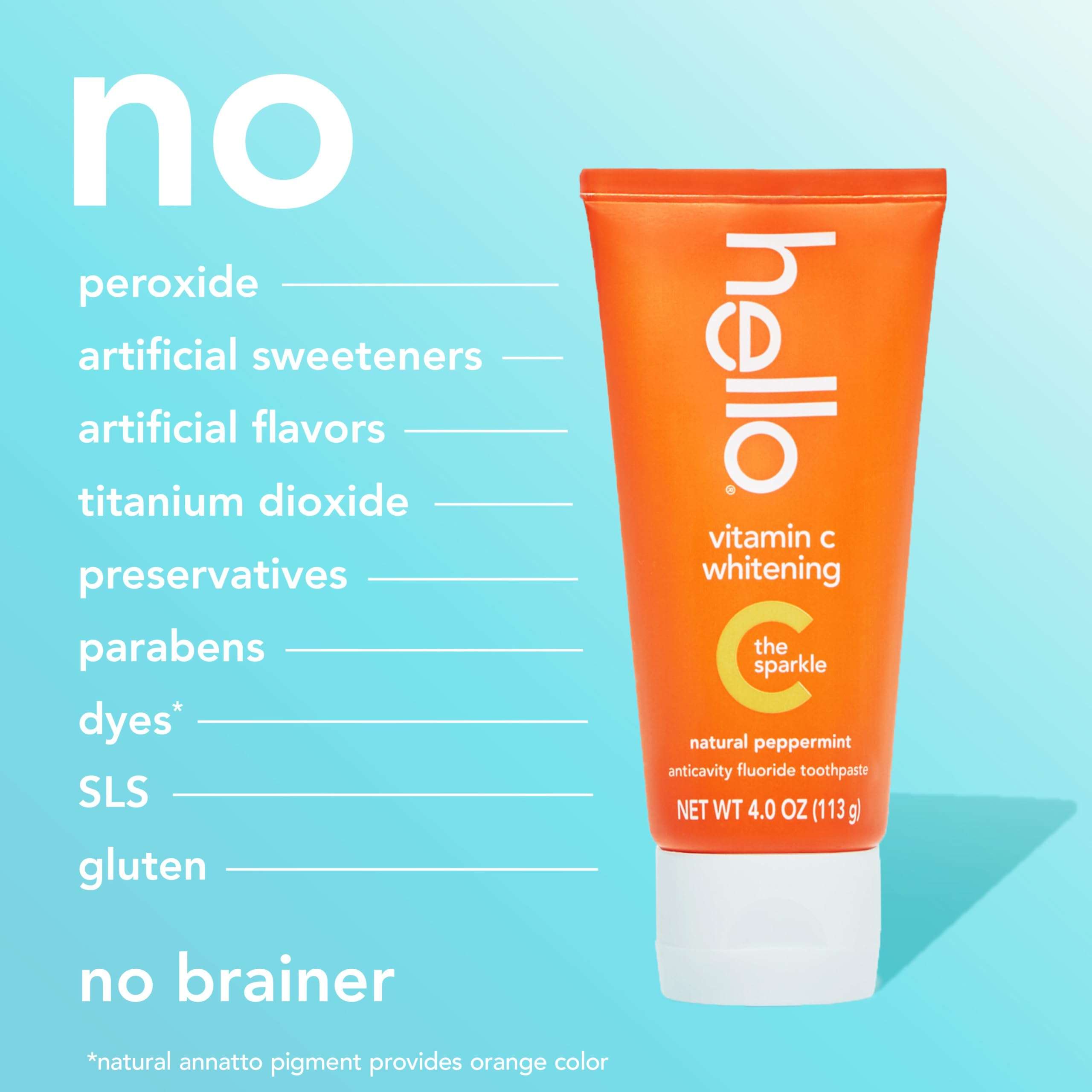 hello Vitamin C Whitening Toothpaste with Fluoride, Whitening SLS Free Toothpaste, Up to 2 Shades Whiter Teeth, No Peroxide, Safe for Everyday Use, Natural Peppermint, 4.0 Oz - Image 7