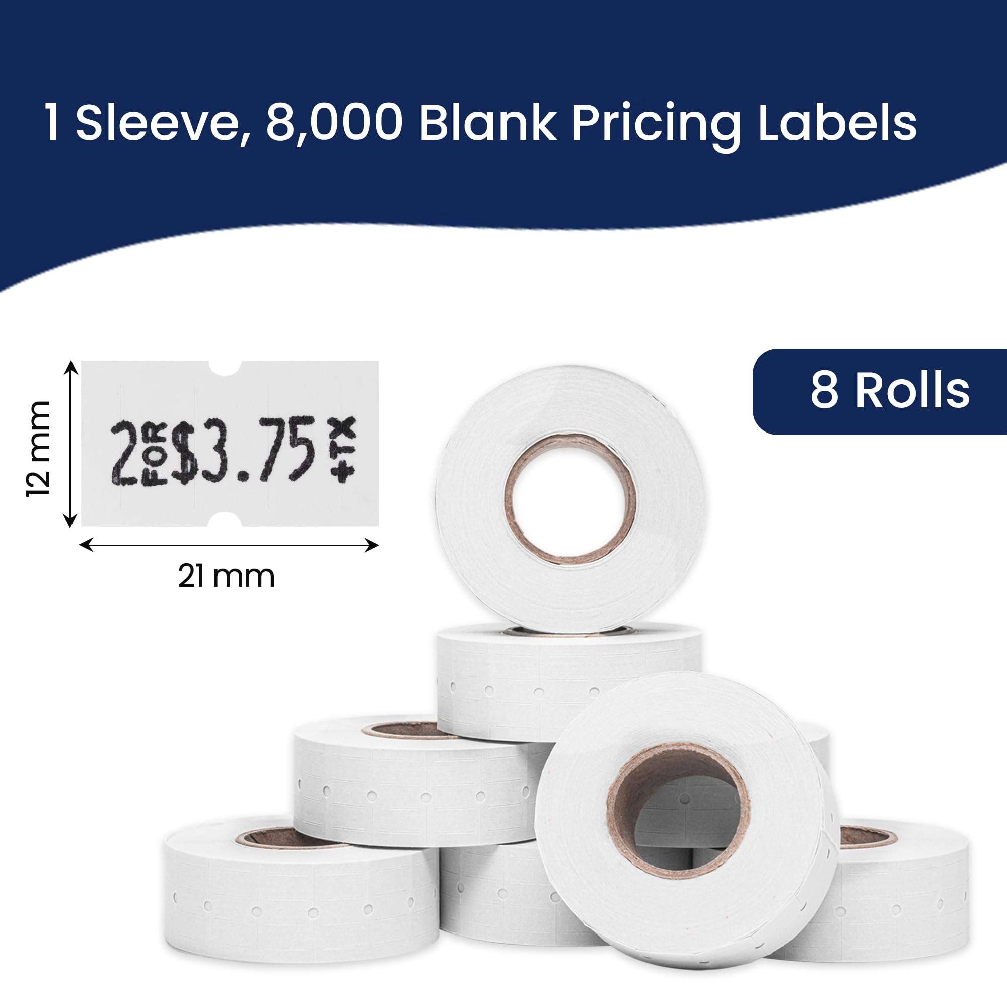 Perco 1 Line White Labels - 8 Rolls, 1 Sleeve, 8,000 Blank Price and Date Gun Labels for Perco 1 Line Price and Date Guns - Made in USA - Image 3