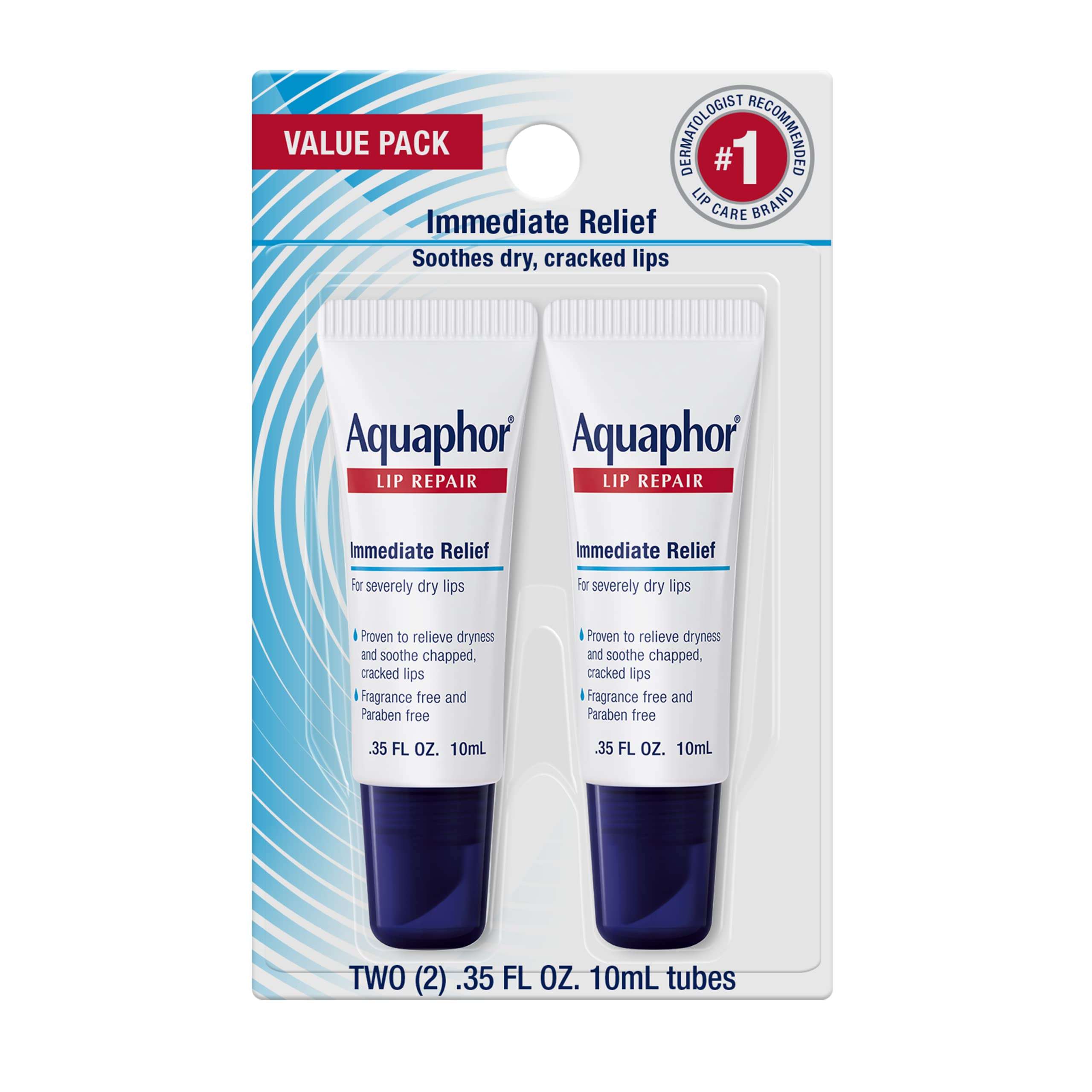 Aquaphor Lip Repair Ointment, Moisturizing Lip Balm Pack, Relieves Dryness, 0.35 Tube, Pack of 2 - Image 1
