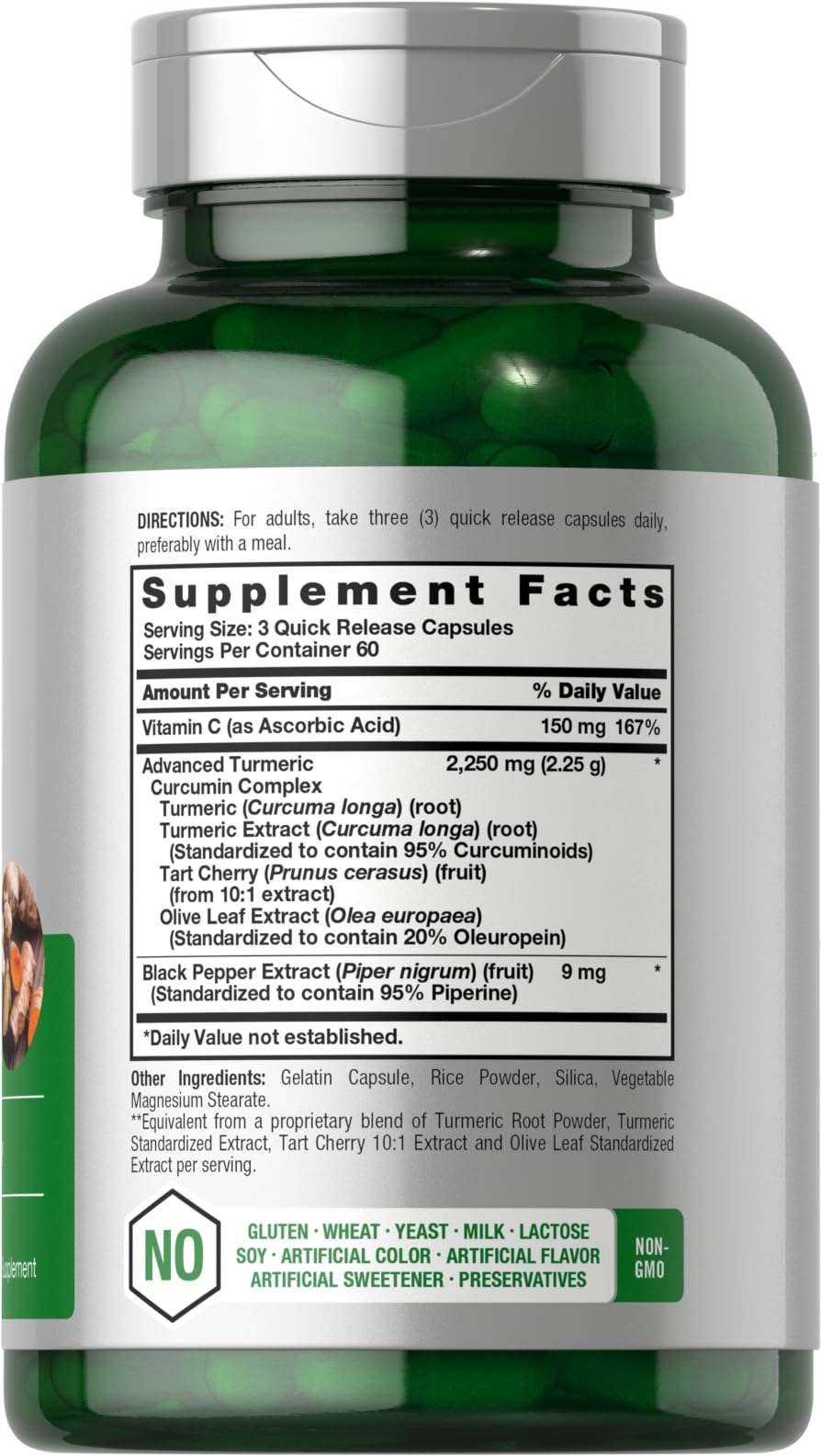 Horbäach Turmeric Curcumin Supplement | 2250mg | 180 Capsules | with Black Pepper & Tart Cherry | Non-GMO & Gluten Free - Image 2
