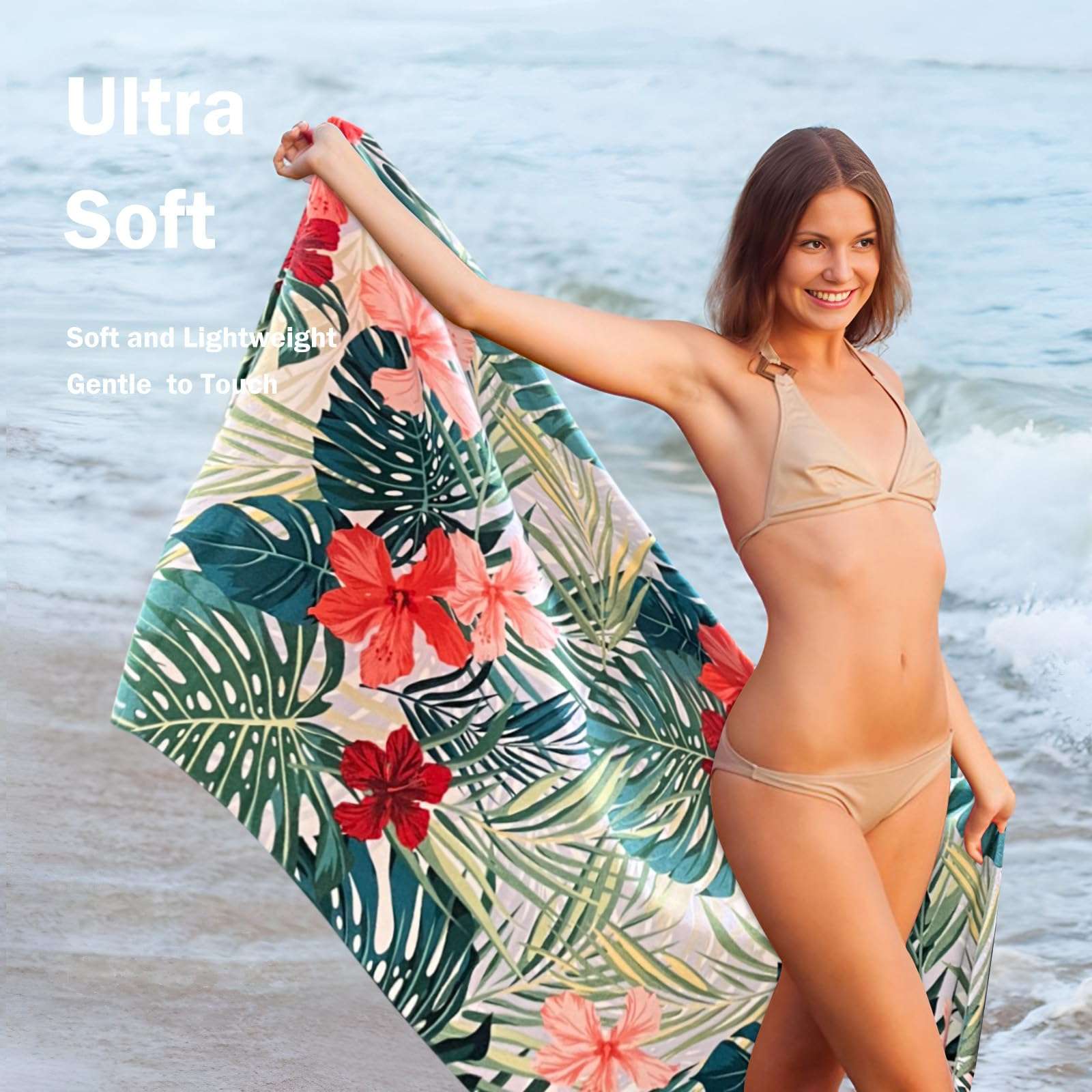 cabanana Sand Free Beach Towel - Large Oversized Beach Towel Sandproof 70x35 Big Microfiber Quick Dry Pool Towel, Thin Lightweight Compact for Travel Swimming Bath for Adults Women Men (Flower) - Image 4