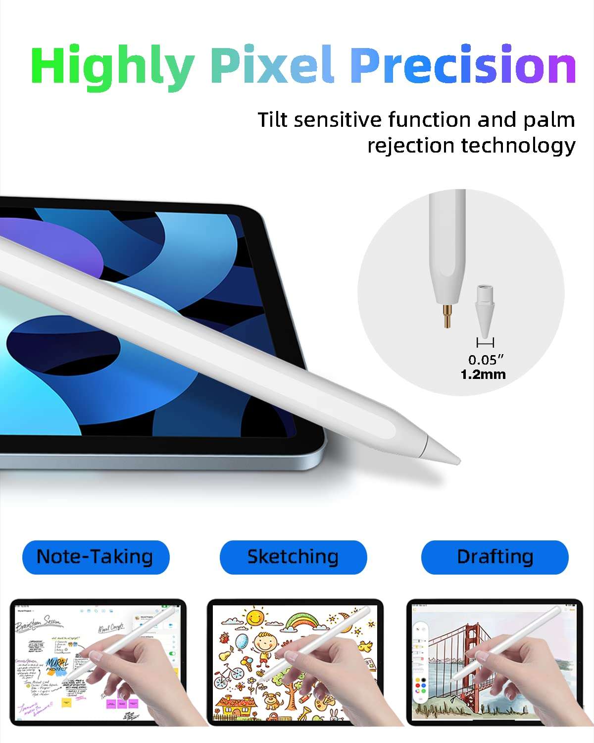iPad Pencil 2nd Generation with Magnetic Wireless Charging,Tilt Sensitivity,Same as Apple Pencil 2nd Generation,Compatible with iPad Pro 11 in 1/2/3/4,iPad Pro 12.9 in 3/4/5/6,iPad Air 4/5,iPad mini - Image 5