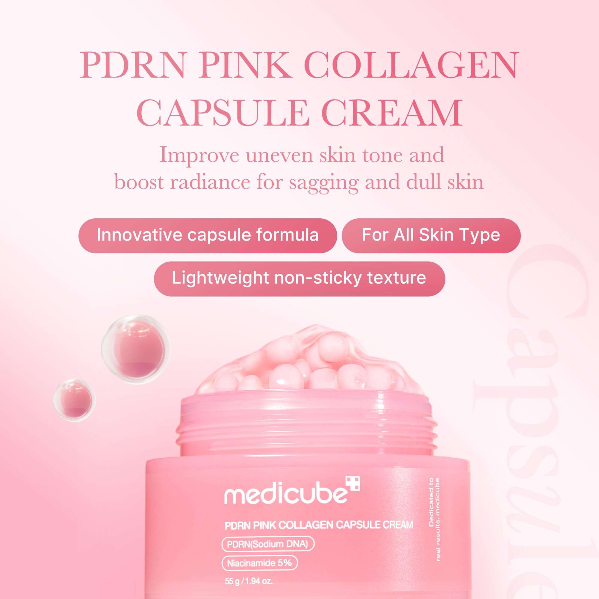 medicube Salmon DNA PDRN Pink Collagen Capsule Cream, Face Moisturizer | Lightweight Moisturizing Cream | PDRN, Niacinamide for Uneven Skin Tone, Glow hydration | Korean Skin Care 1.94 oz - Image 2