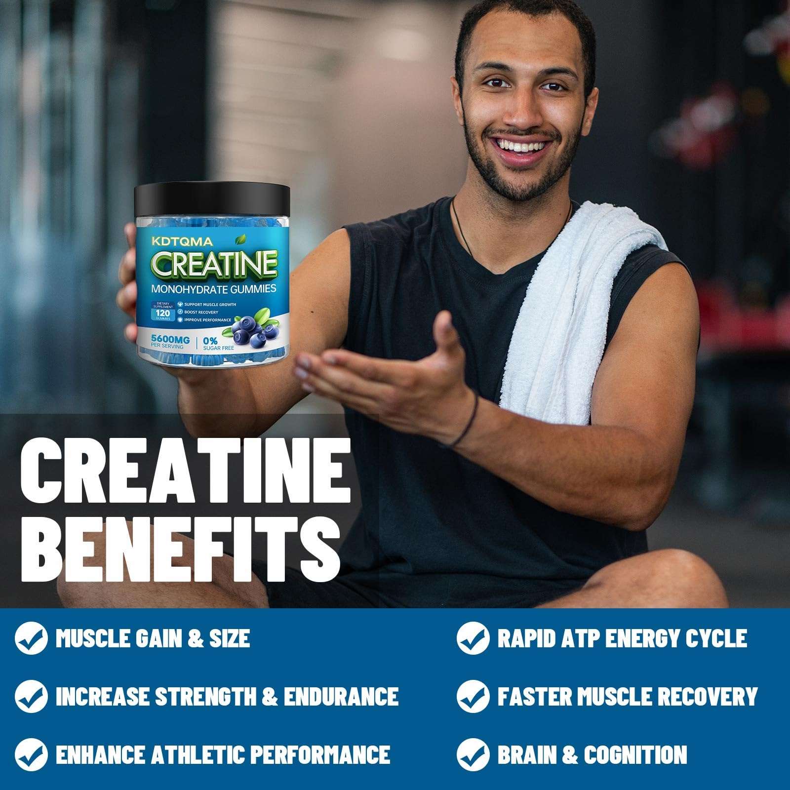 Creatine Monohydrate Gummies for Men & Women 120 CT - 5600mg of Creatine Monohydrate per Serving, Chewable Creatine Monohydrate for Muscle Support & Energy Boost, Sugar Free, Vegan (Blueberry Flavor) - Image 5