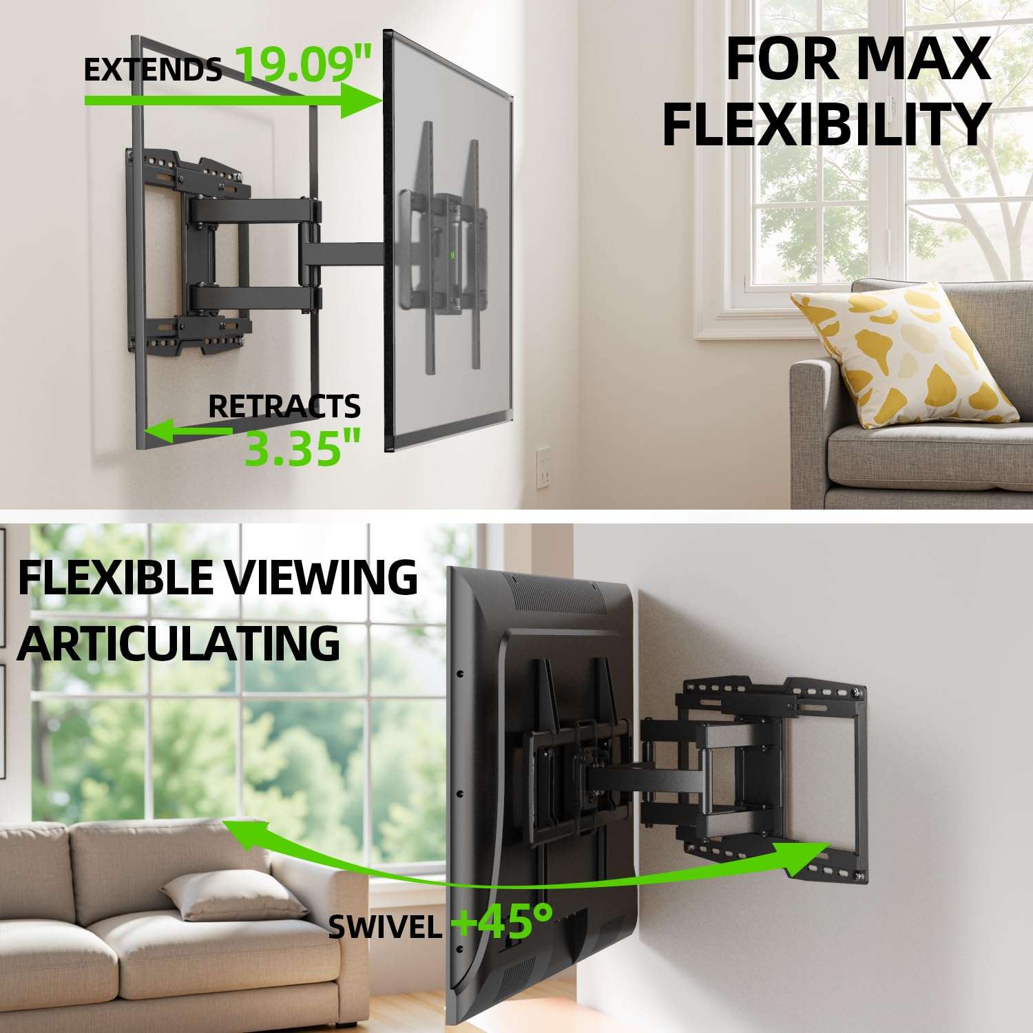 USX MOUNT UL Listed Heavy Duty TV Wall Mount for 32-90" TVs up to 150lbs with 8" Sliding Design, Ultra-Large TV Mount Bracket for up to 24" Studs with Swivel, Tilt & Leveling, Max VESA 600x400mm - Image 4