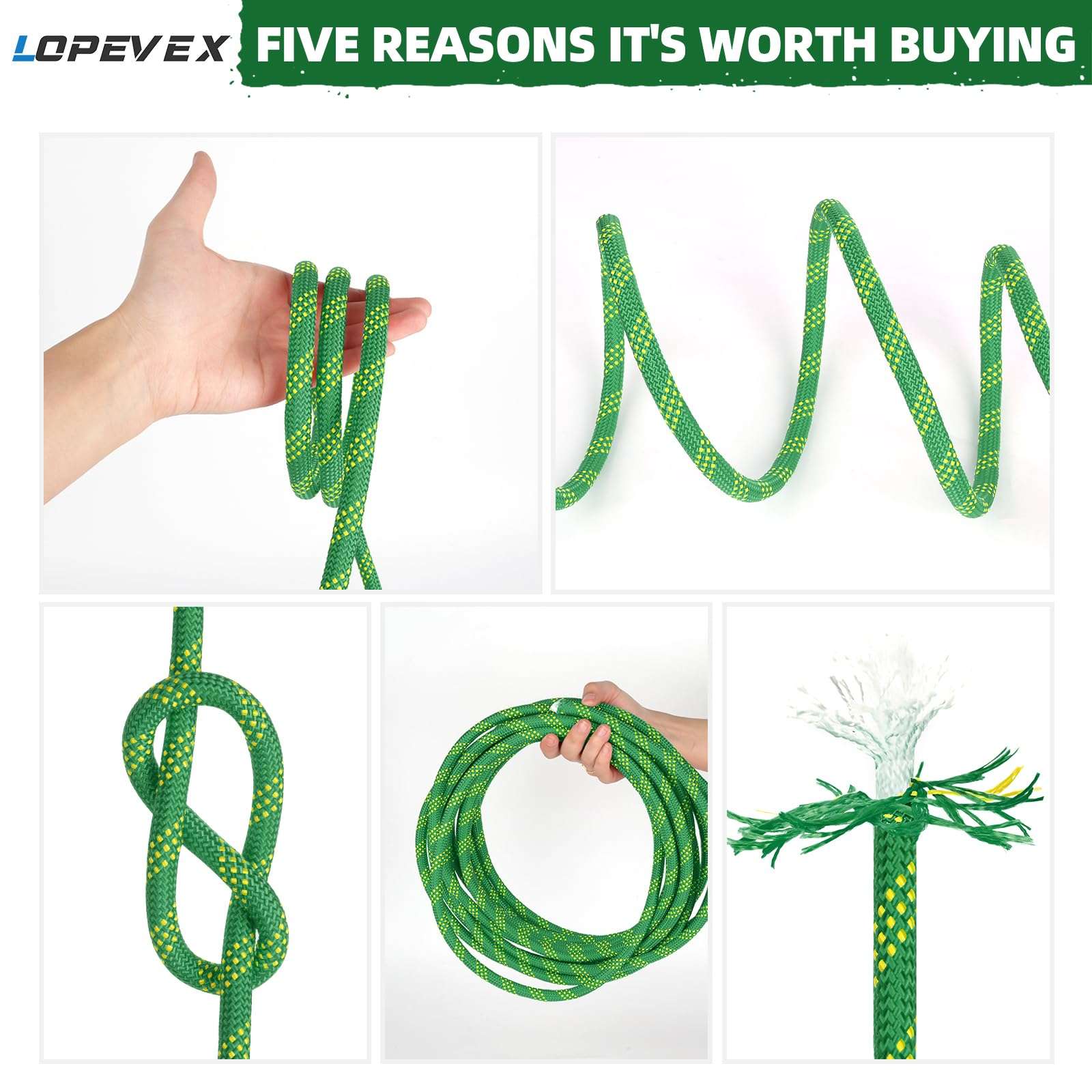 1/2 Inch Climbing Rope 150 Ft Green - 48 Strands Tree Climbing,1/2in Arborist Rope,Rappelling Rope,Static Nylon Polyester Braided Rope,Bull Rope for Tree Pulling,Nautical Rigging Rope Swing - Image 6