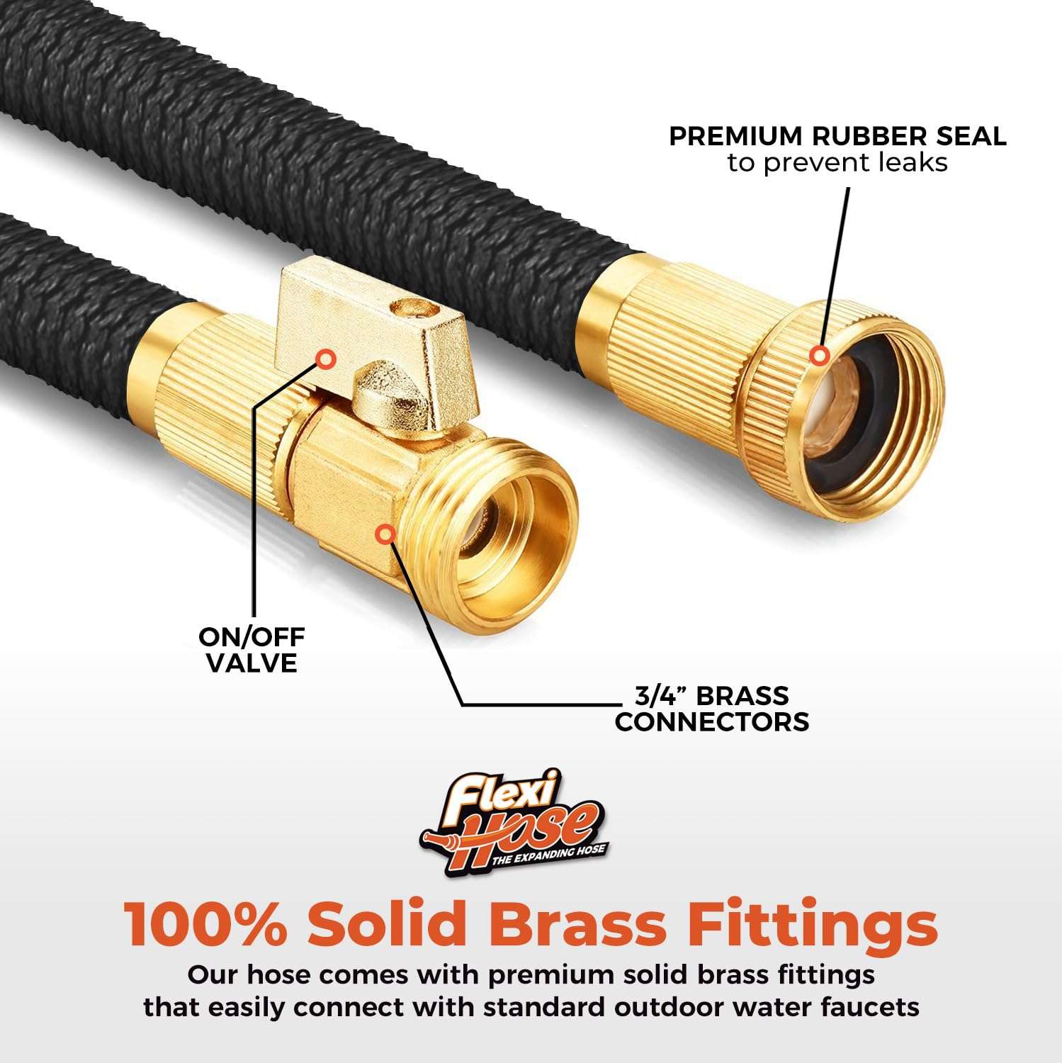 Flexi Hose Lightweight Expandable Garden Hose, No-Kink Flexibility, 3/4 Inch Solid Brass Fittings and Double Latex Core (100 FT, Black) - Image 5