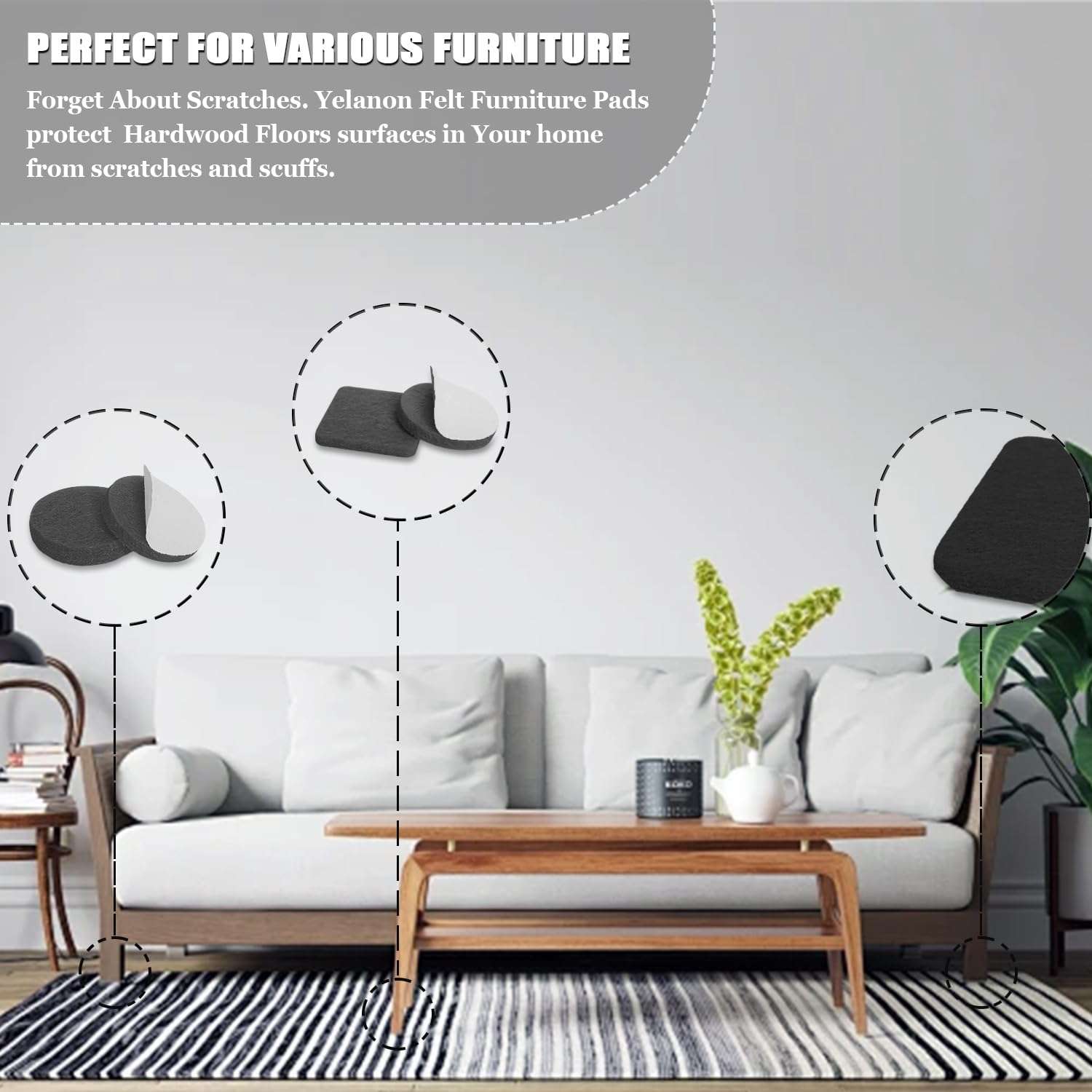 Yelanon Felt Furniture Pads -182 Pcs Premium Felt Pads for Chair Legs Furniture, Floor Protectors for Hardwood Floors, Black - Image 8