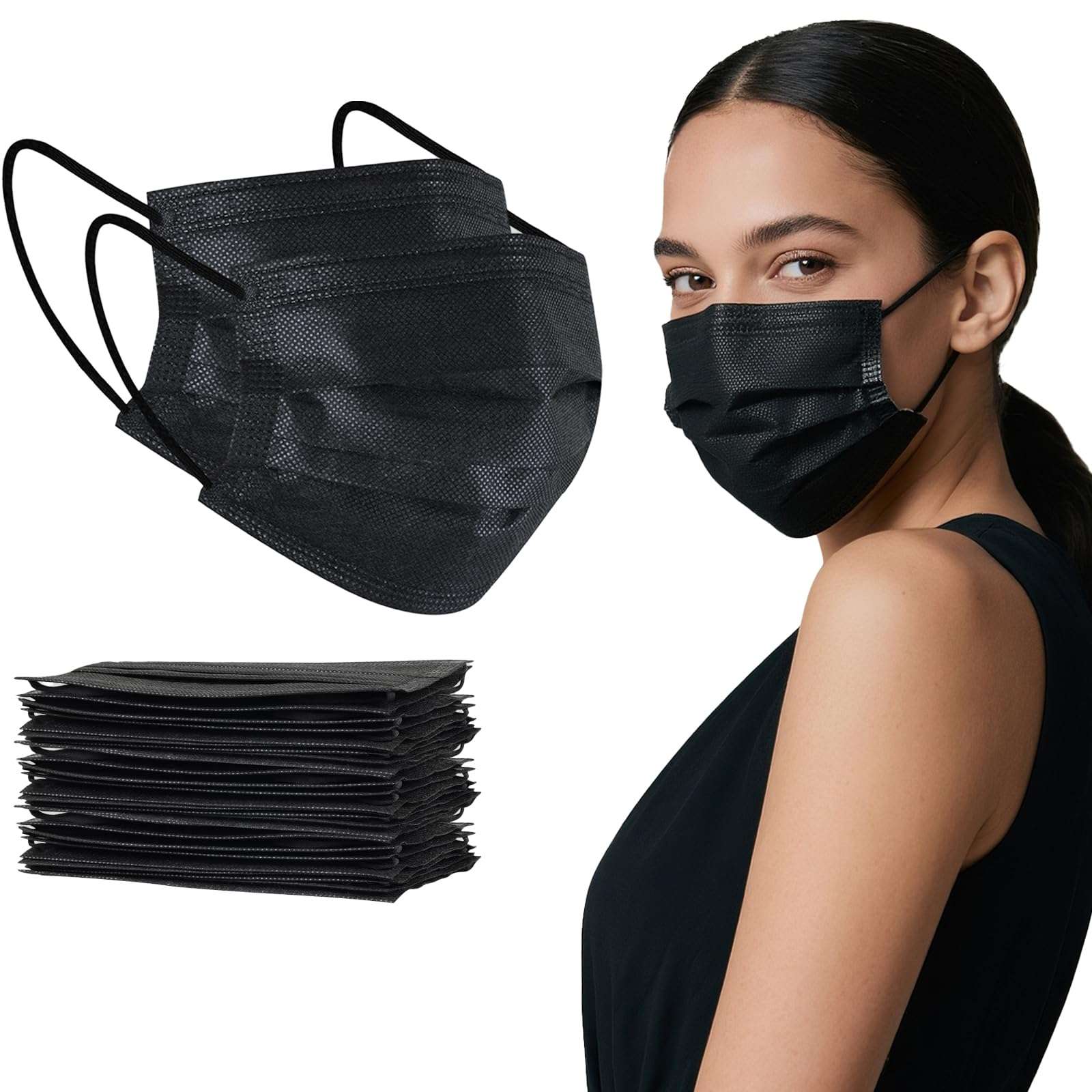 akgk 100Pcs Disposable Face Masks, Black Face Mask, 3 Ply Disposable Mask - Image 7