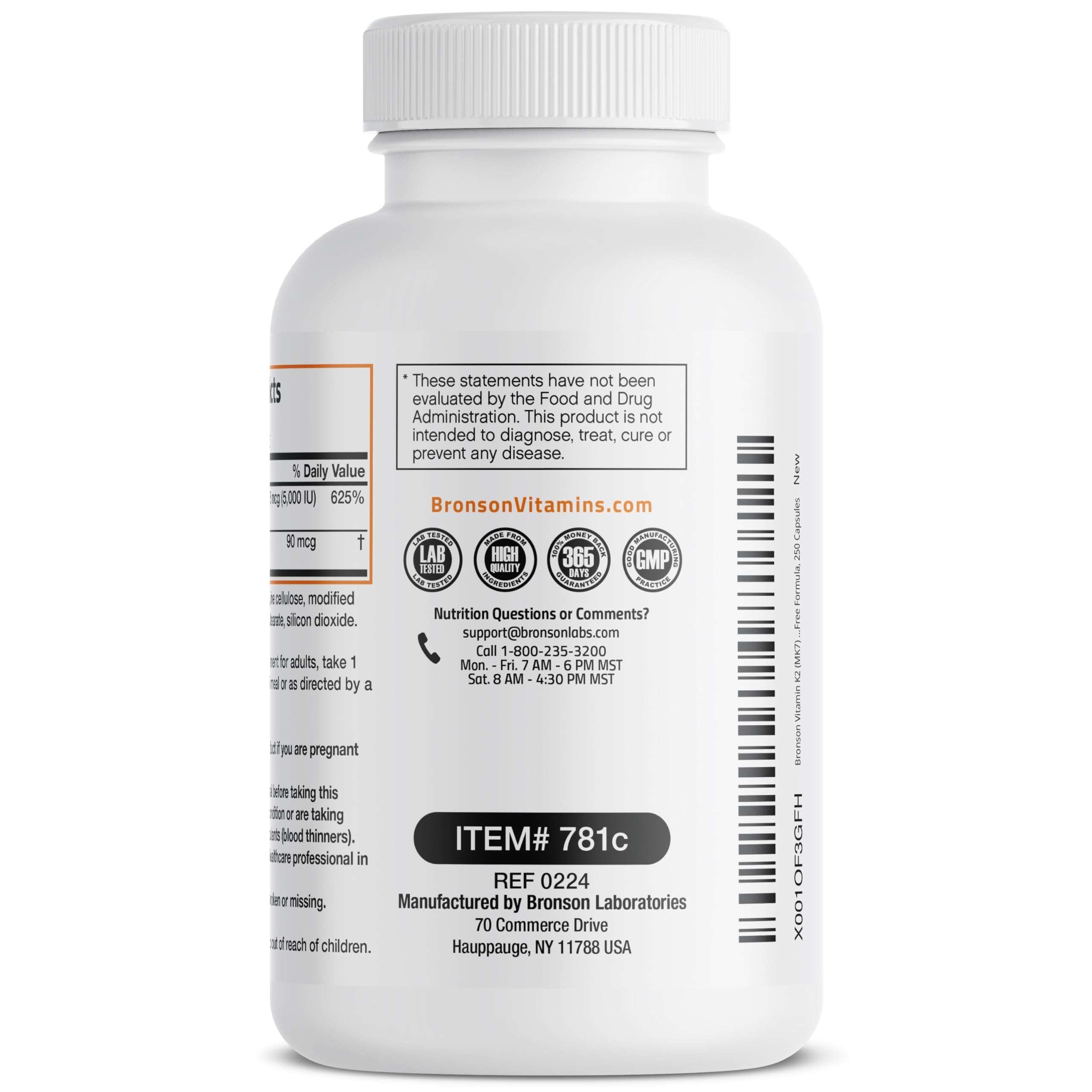Bronson Vitamin K2 (MK7) with D3 Supplement Non-GMO Formula 5000 IU Vitamin D3 & 90 mcg K2 MK-7 Easy to Swallow D & K Complex, 250 Capsules - Image 7