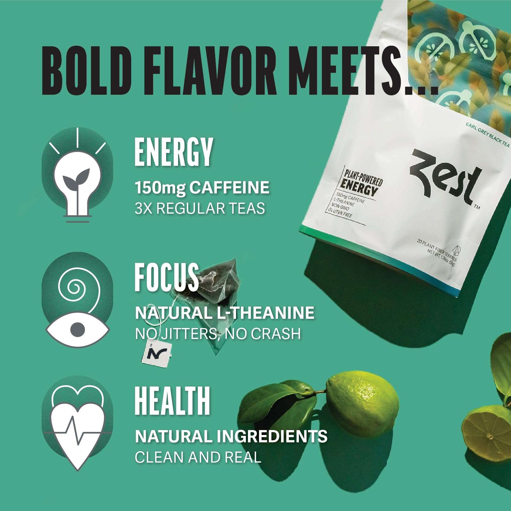 Zest Energy Green Tea - Pomegranate Mojito - High Caffeine Peppermint Tea Bags - Caffeinated Coffee Altnernative/Substitute - Natural, Non-GMO & Keto Friendly - Hot or Iced - 20Ct Pack - 135mg Caf - Image 4