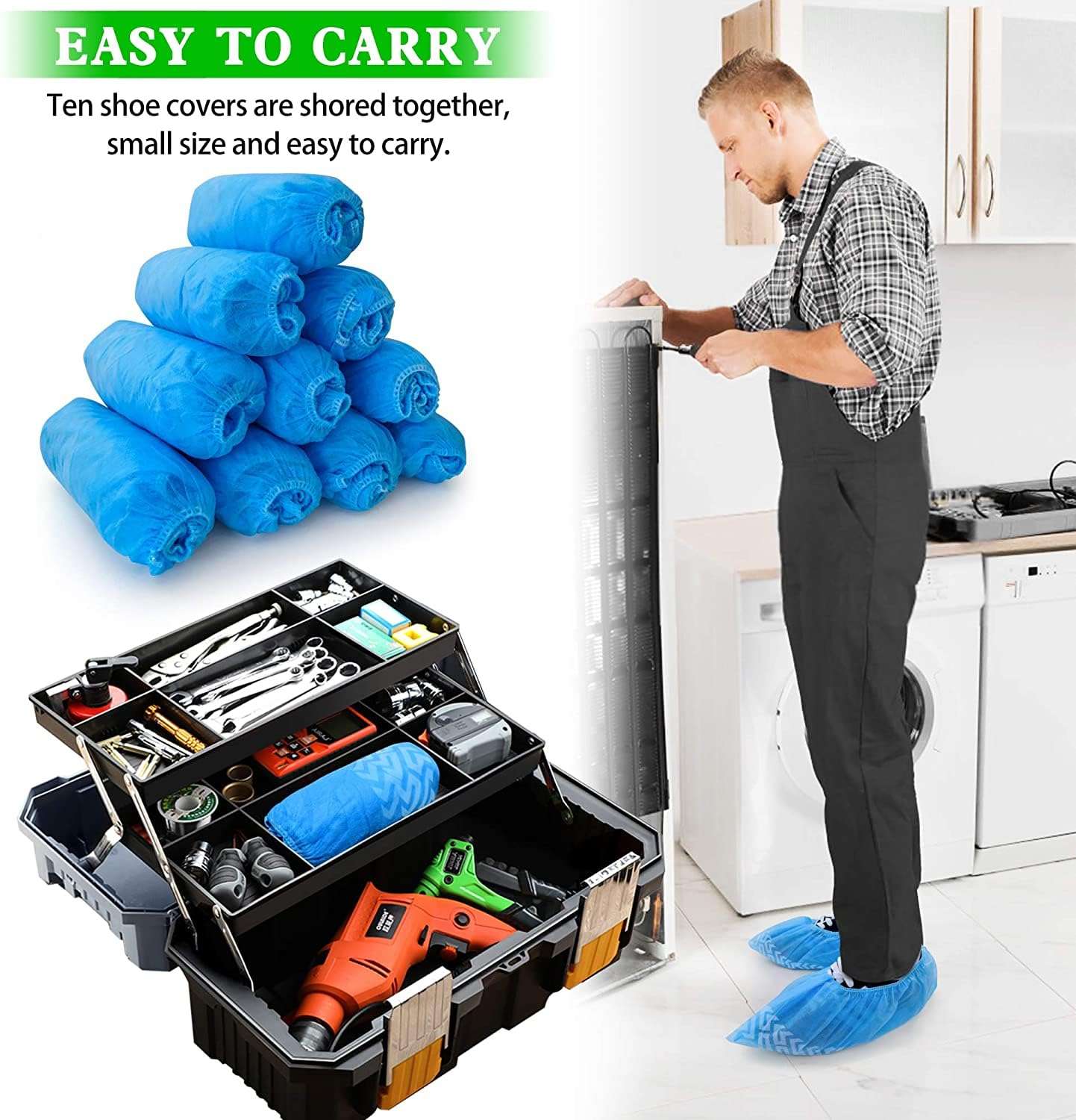 FancyStyle Shoe Covers 200 Pack Disposable Blue Boot & Shoe Covers. Reusable Premium Durable Booties with Non Slip Treads - Image 4
