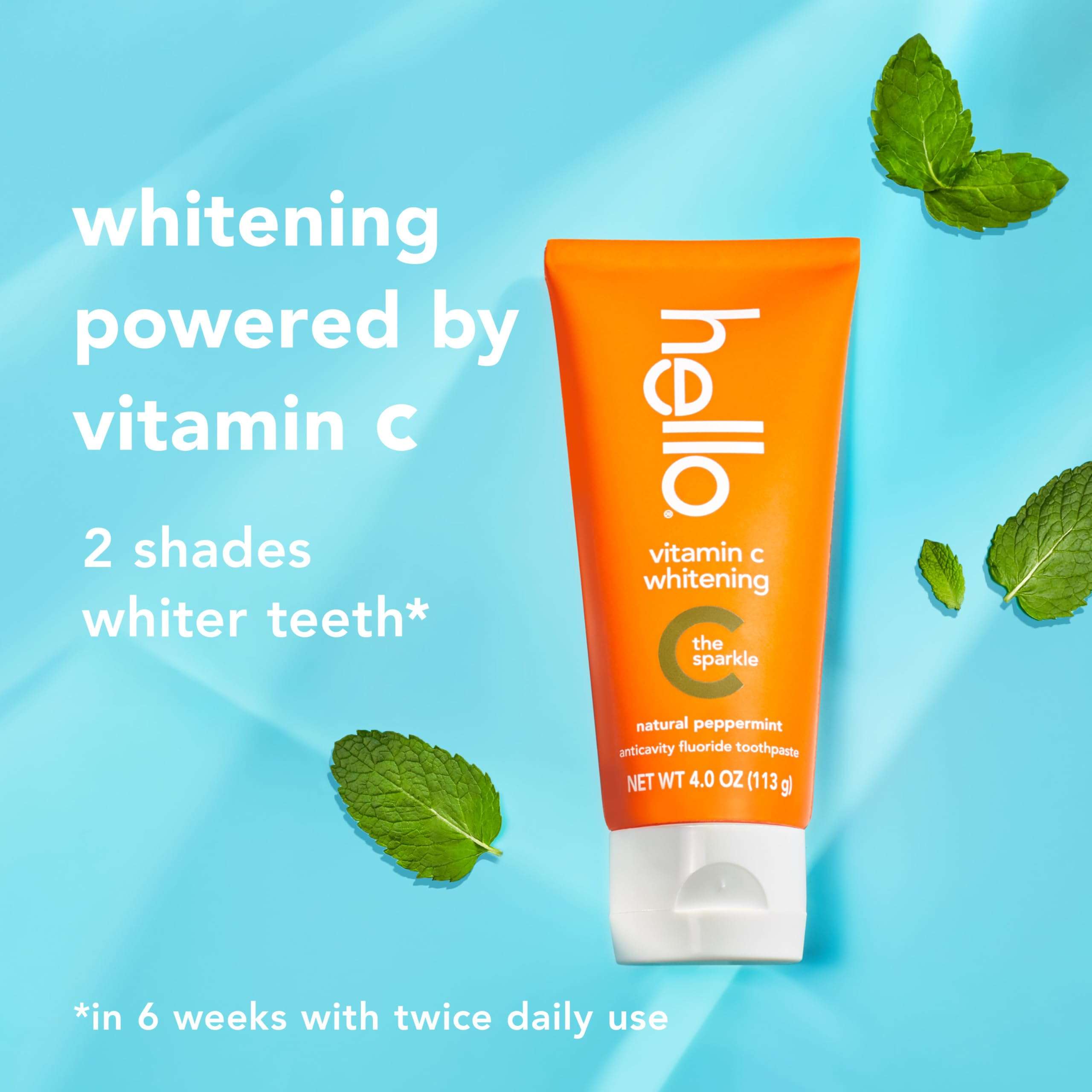 hello Vitamin C Whitening Toothpaste with Fluoride, Whitening SLS Free Toothpaste, Up to 2 Shades Whiter Teeth, No Peroxide, Safe for Everyday Use, Natural Peppermint, 4.0 Oz - Image 4
