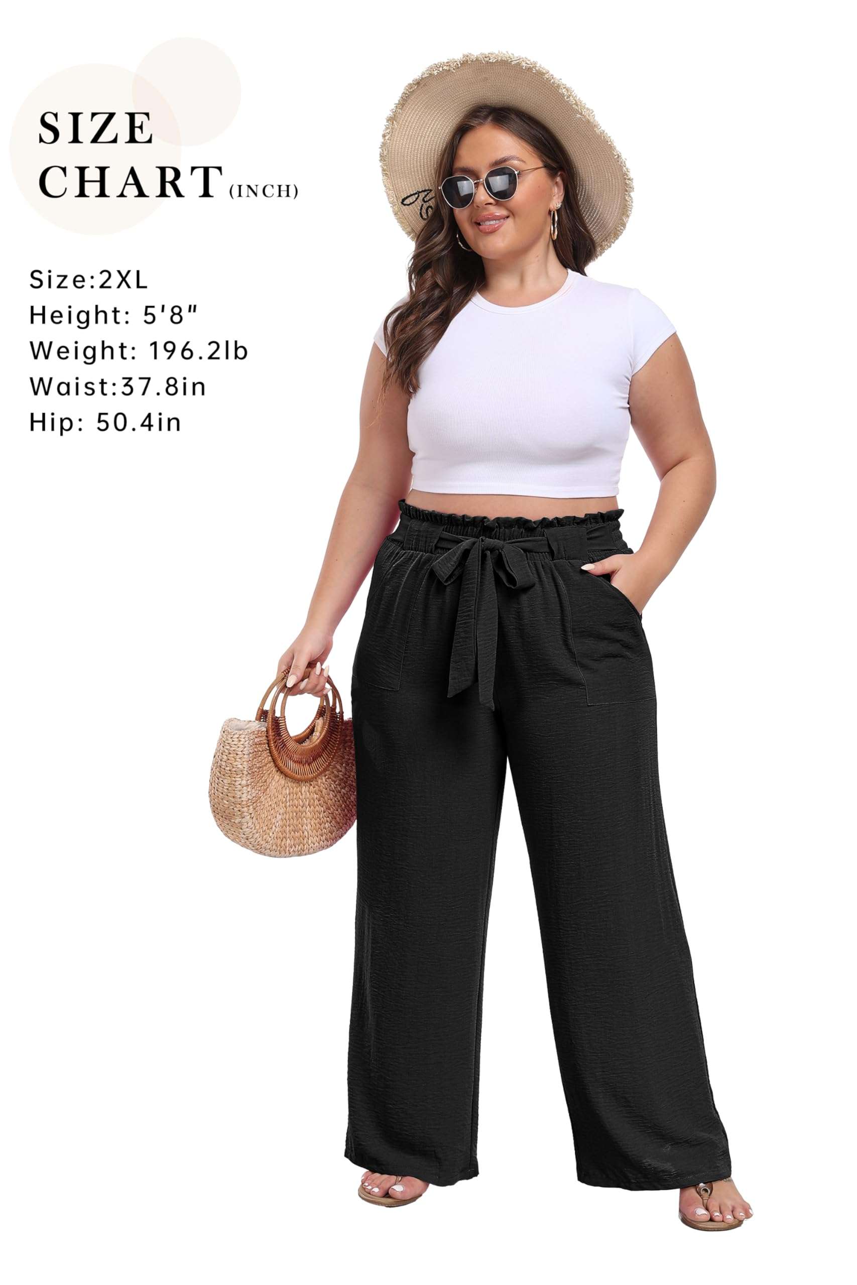 IWOLLENCE Women's Wide Leg Pants with Pockets High Waist Adjustable Knot Loose Casual Trousers Business Work Casual Pants - Image 4
