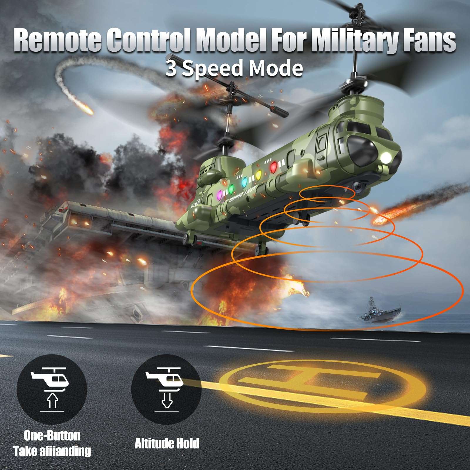 OBEST LM19-D Chinook RC Helicopter,Remote Control Military Helicopter with Camera,Twin-propeller with Altitude Hold,One Key take Off/Landing,Army RC Toys for Boys and Military Fans - Image 3