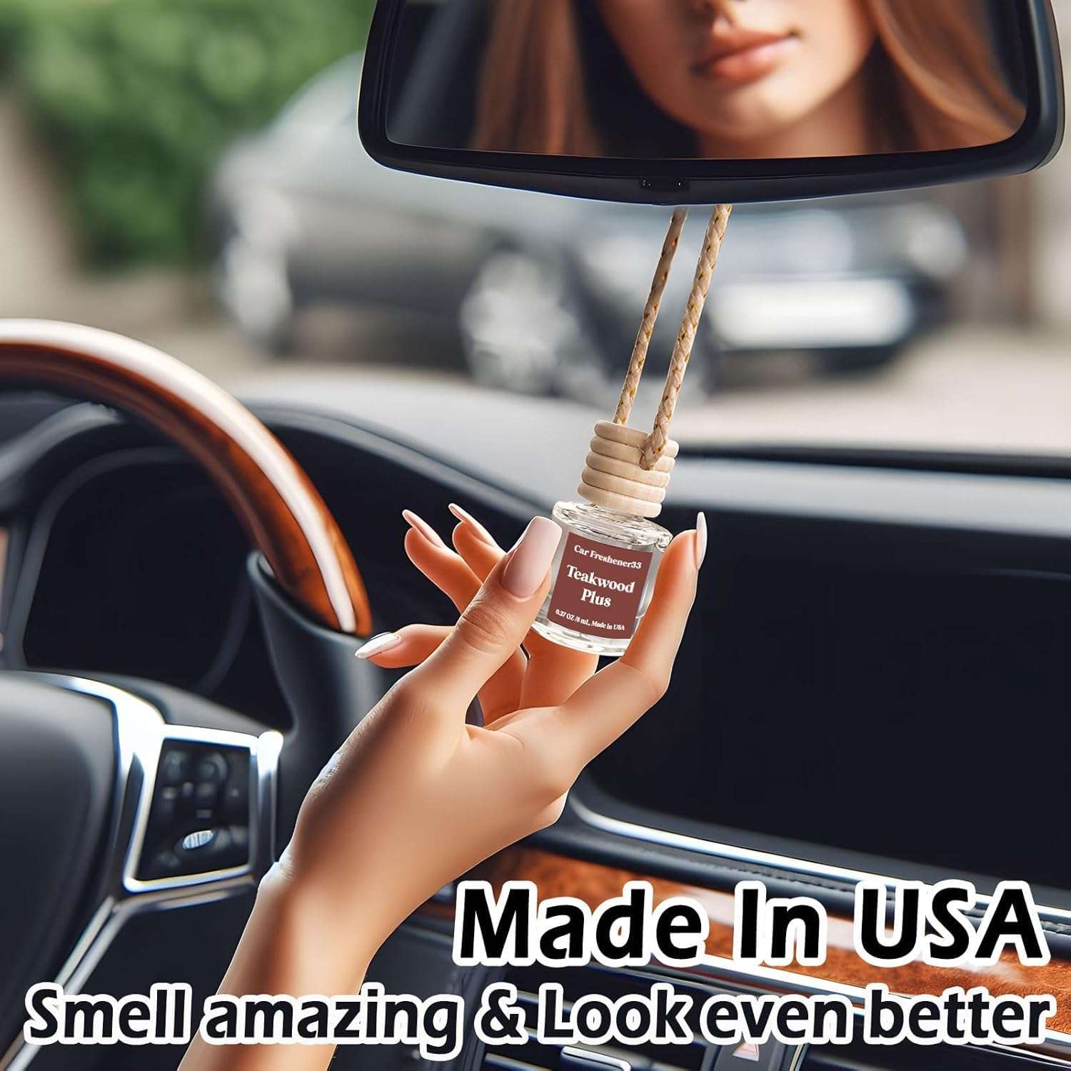 Car Air Freshener Hanging 2 Pack,Mahogany Teakwood Essential Oil Diffuser for Car, Car Air Freshener Cute, 45+ days Long Lasting Air Freshener for Car And Women, car accessories Made in USA - Image 6