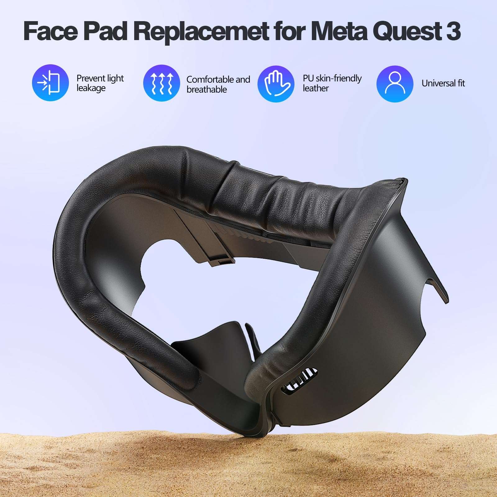 VZNEK Face Cover Pad for Oculus Quest 3/3S, Sweat-Proof PU Foam Cushion for Meta Quest 3/3S, Compatible with Oculus Quest 3/3S Original Spacer (for Quest 3) - Image 2