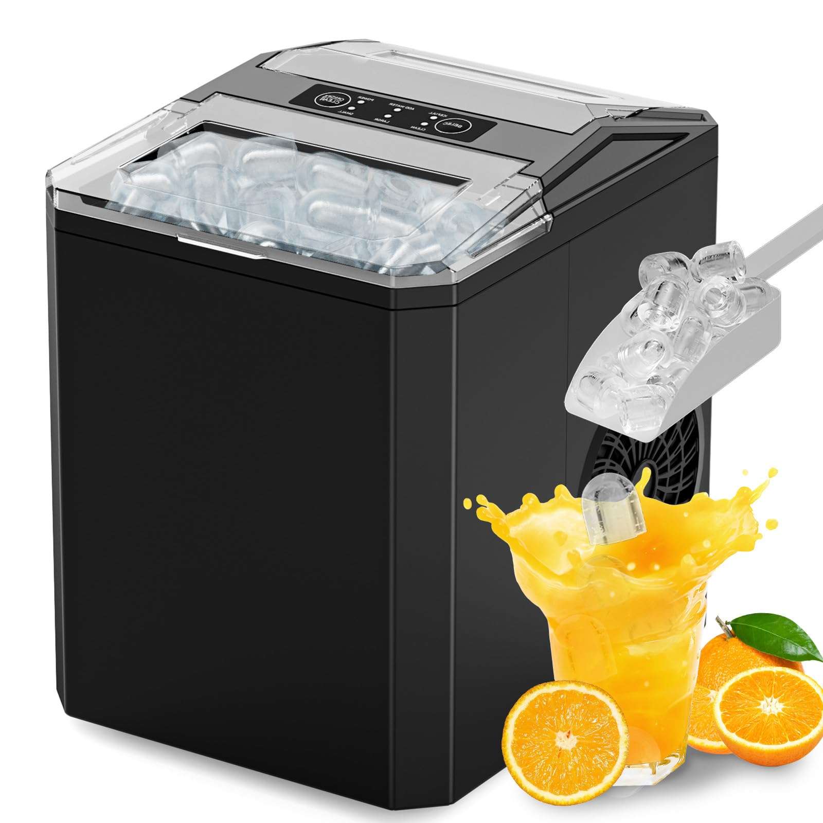 OLIXIS Ice Maker, Ice Makers Countertop with Handle, Portable Ice Machine, 9 Bullet Ice Cubes in 6 Mins, 26lbs in 24Hrs, Auto-Cleaning, with Basket and Scoop, for Home, Kitchen, RV, Camping, Black - Image 1