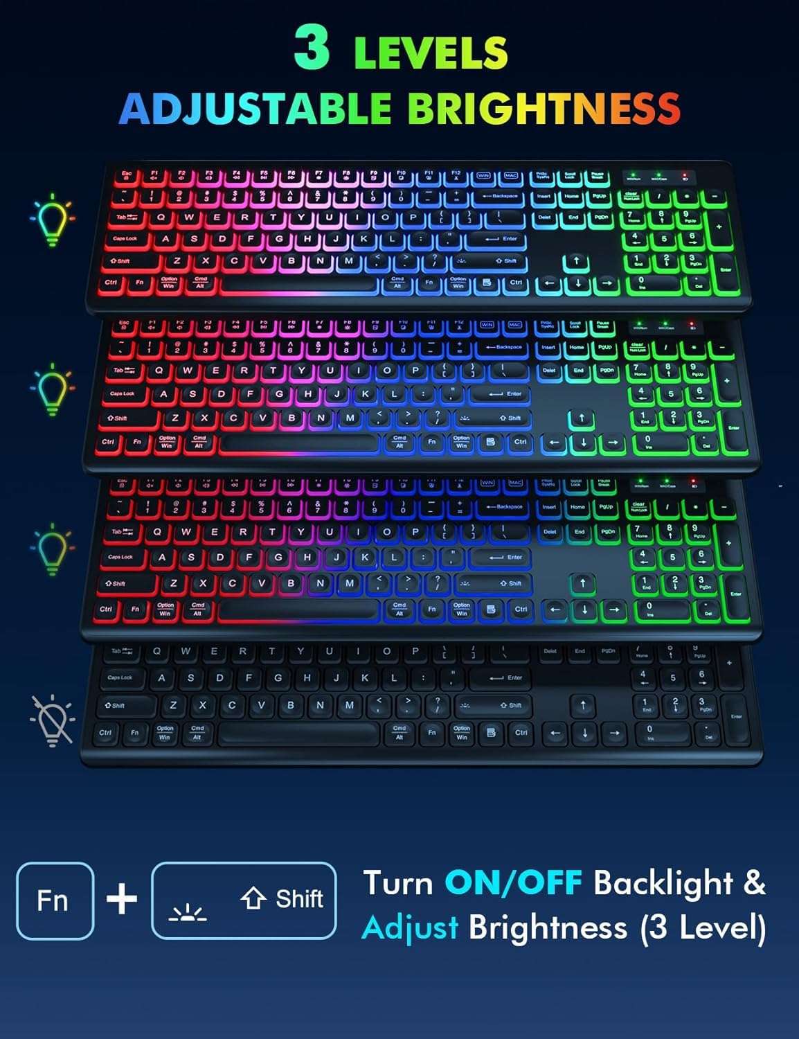 Wireless Keyboard and Mouse Combo - RGB Backlit, Rechargeable & Light Up Letters, Full-Size, Ergonomic Tilt Angle, Sleep Mode, 2.4GHz Quiet Keyboard Mouse for Mac, Windows, Laptop, PC - Image 2