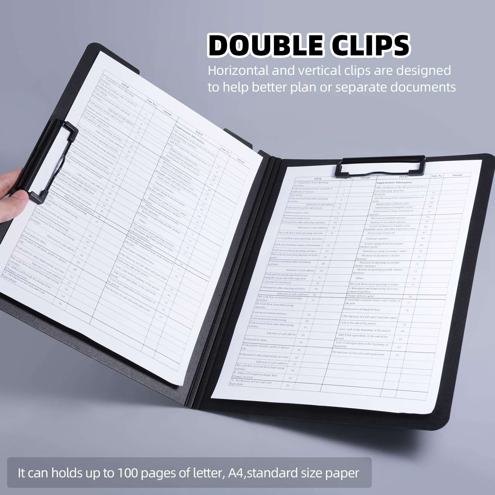 FRETONBA Clipboard Folder, A4 Foldable Clipboard with Horizontal and Vertical Double Metal Clips, 360 Degree Foldable Binder Clipboards with Pen Holder, File Cover Work Folder Clipboards, Blue - Image 3