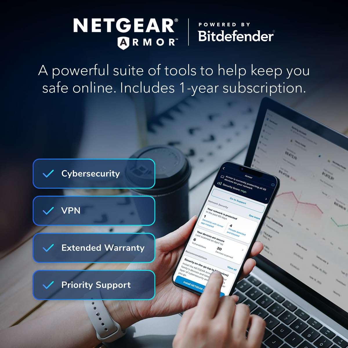 NETGEAR Nighthawk 6-Stream Dual-Band WiFi 6 Router (RAX54S) – Security Features, AX5400 Wireless Speed, Up to 5.4 Gbps, Covers up to 2,500 sq. ft., 25 Devices - 1-Year Armor Subscription Included - Image 7