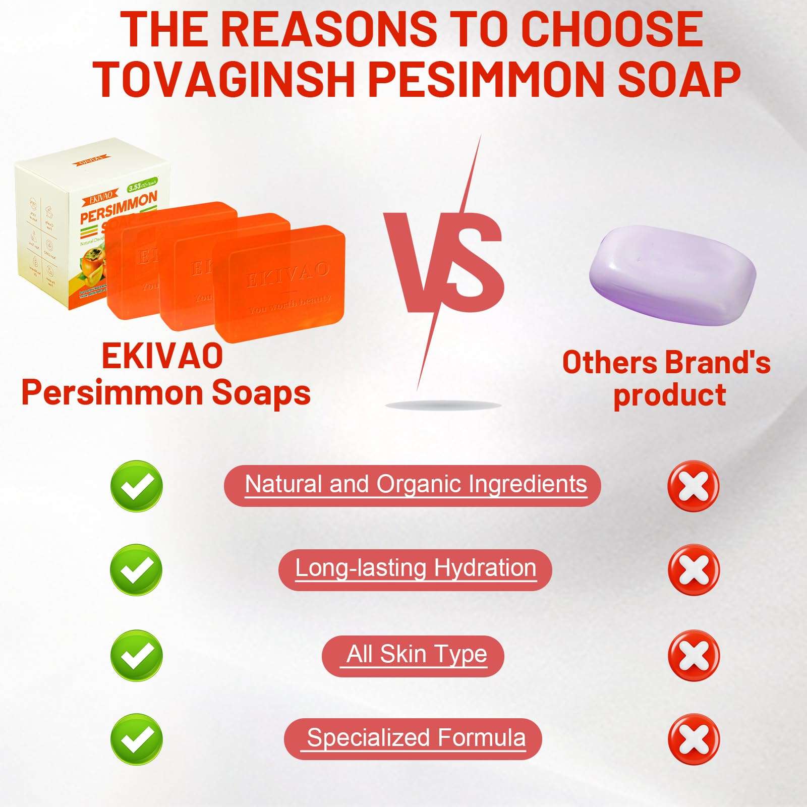 EKIVAO 3Pack Natural Persimmon Soap Bar for Body Odor Control, Organic Deodorant Body Persimmon Bar Soap for Old People Smell, Remove Odor Bath Soap for Women & Men - Image 5