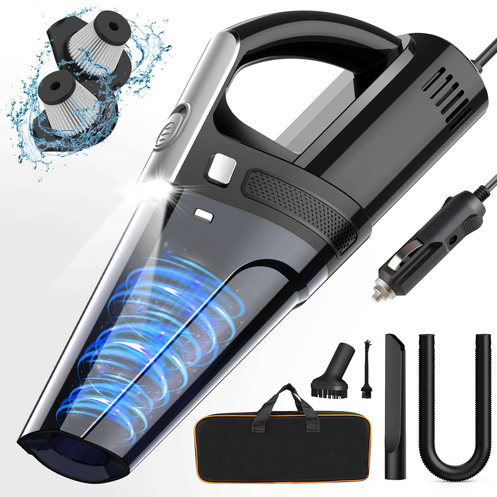 DRECELL Car Vacuum, Portable Vacuum Cleaner with Powerful 7000PA Suction, DC 12V Power 16.4Ft Cord Wired Vacuum Cleaner, LED Light, Car Accessories for Men/Women - Image 1