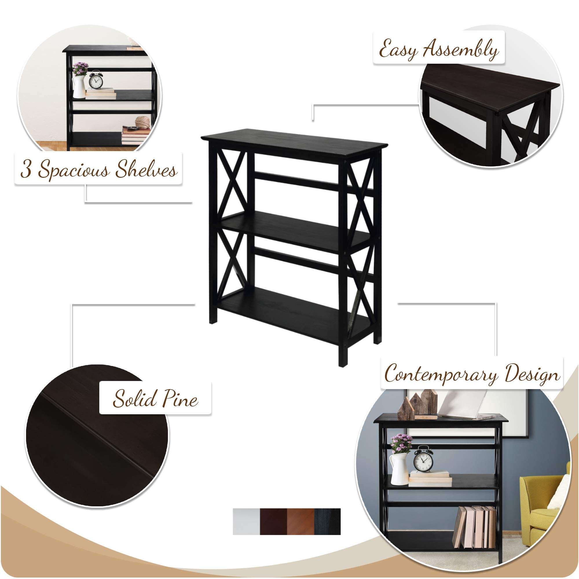 Casual Home 3-Shelf Montego Bookcase, White - Image 4