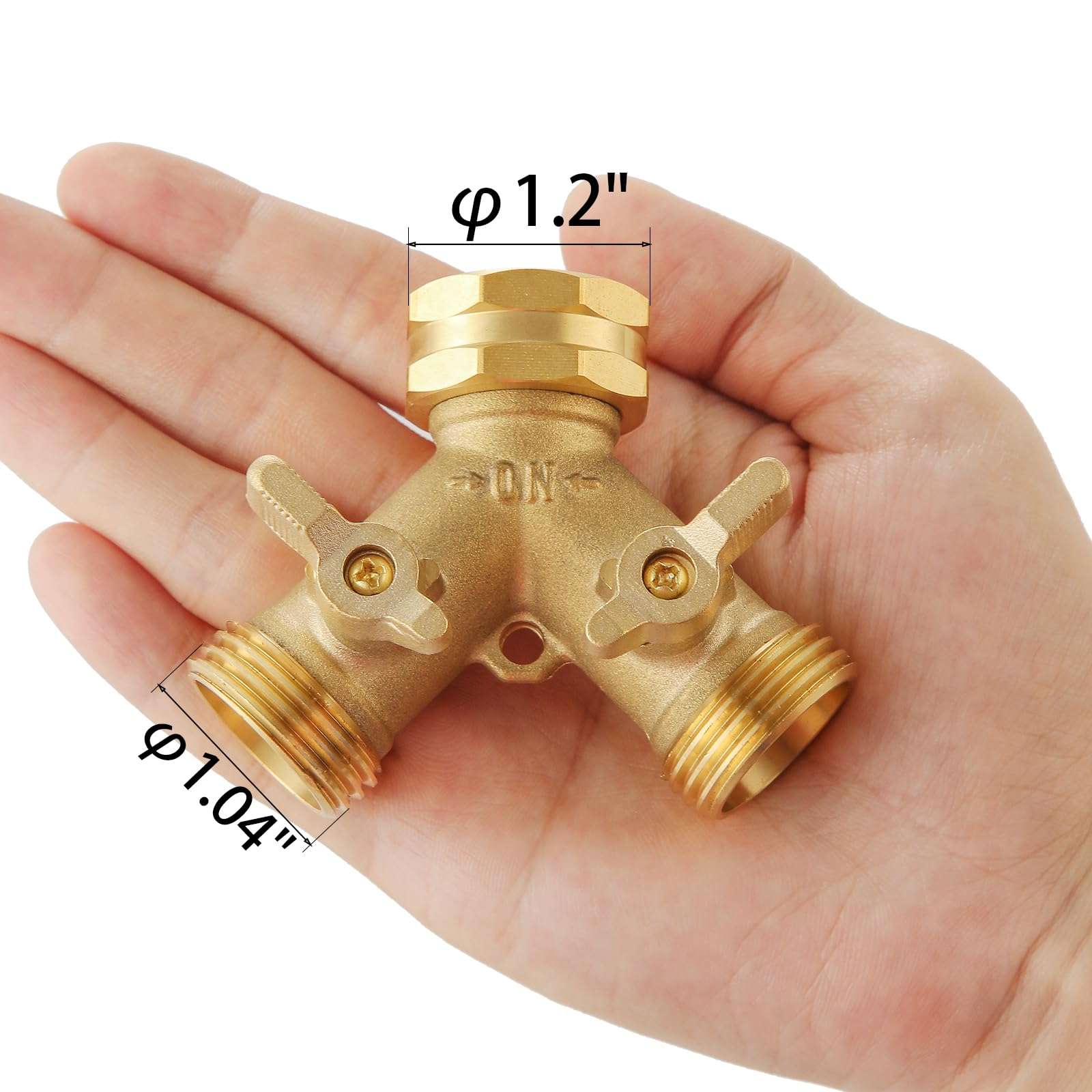 Garden Hose Splitter 2 Way Heavy Duty, Outdoor Faucet Splitter 2 Way, Solid Brass Spigot Splitter Hose Y Splitter with Shutoff Valve - Image 2