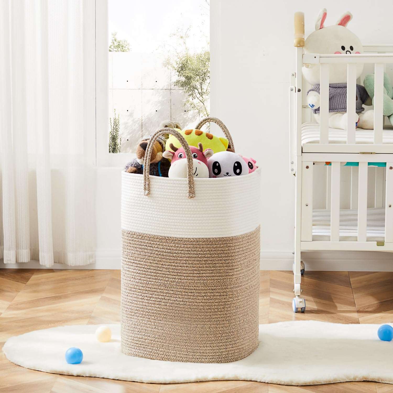 Laundry Basket,Woven Cotton Rope Laundry Hamper,Versatile Storage for Dirty Clothes,Baby Toys,and Blankets in Bathroom, Nursery,and Living Room (Brown, 60L) - Image 6