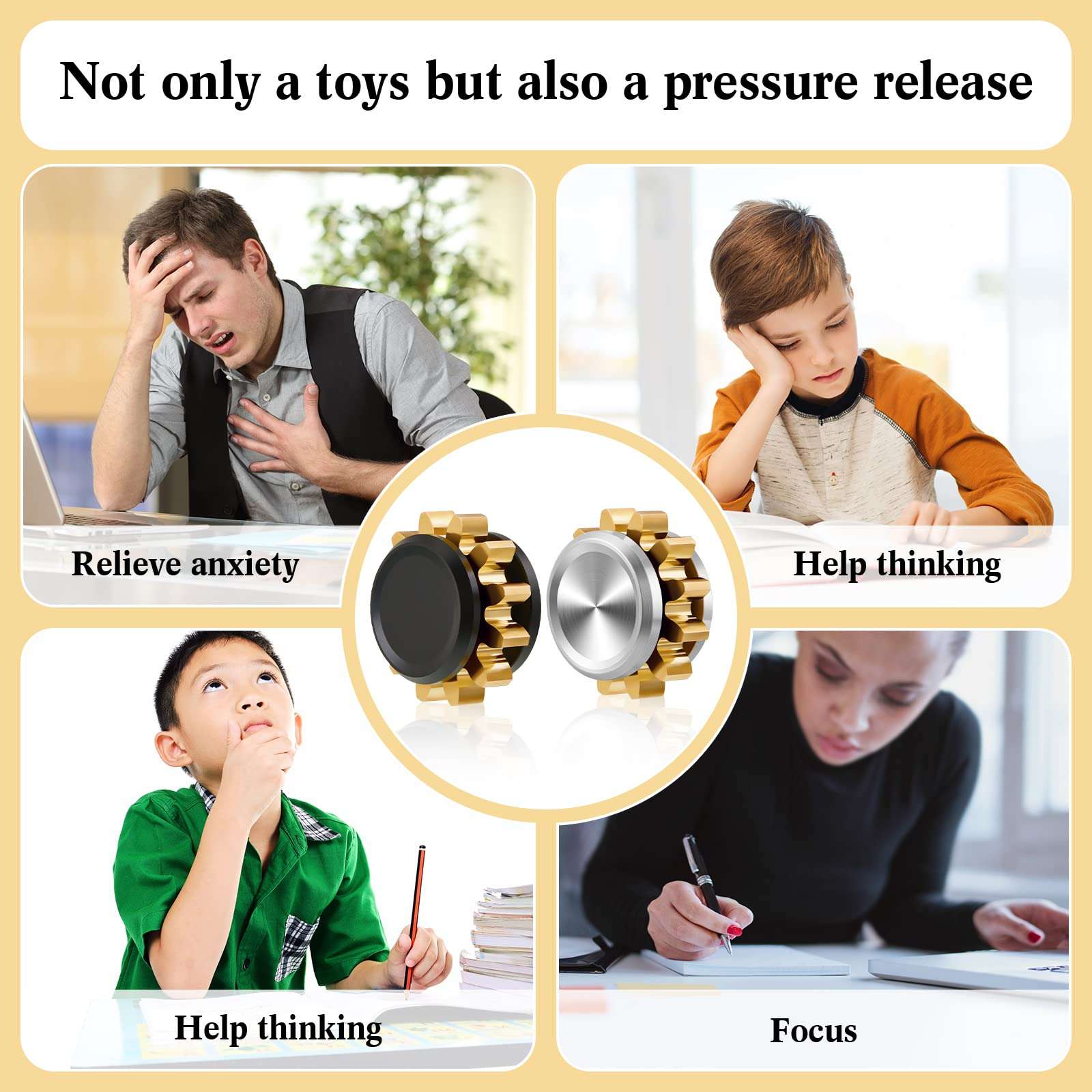 2 Pieces Copper Gear Metal Spinner Toy Small Fidget Toy Solid Metal Brass Gear Mini Steel Bearing for Adults Copper Design Boredom Killing Time Toys(Black, Silver, Gold) - Image 6