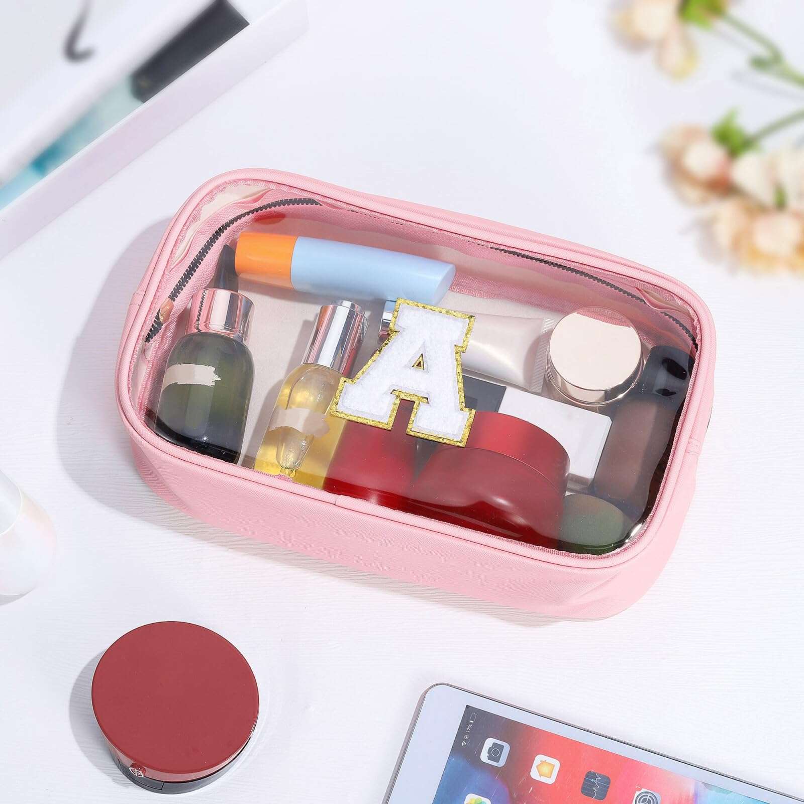 YOOLIFE Birthday Gifts Clear Makeup Bag Cosmetic Bag Pink Preppy Stuff Travel Accessories Makeup Pouch Birthday Gift for 4 5 6 7 8 9 10 11 12 Year Old Girls Graduation Teacher Gift K - Image 2
