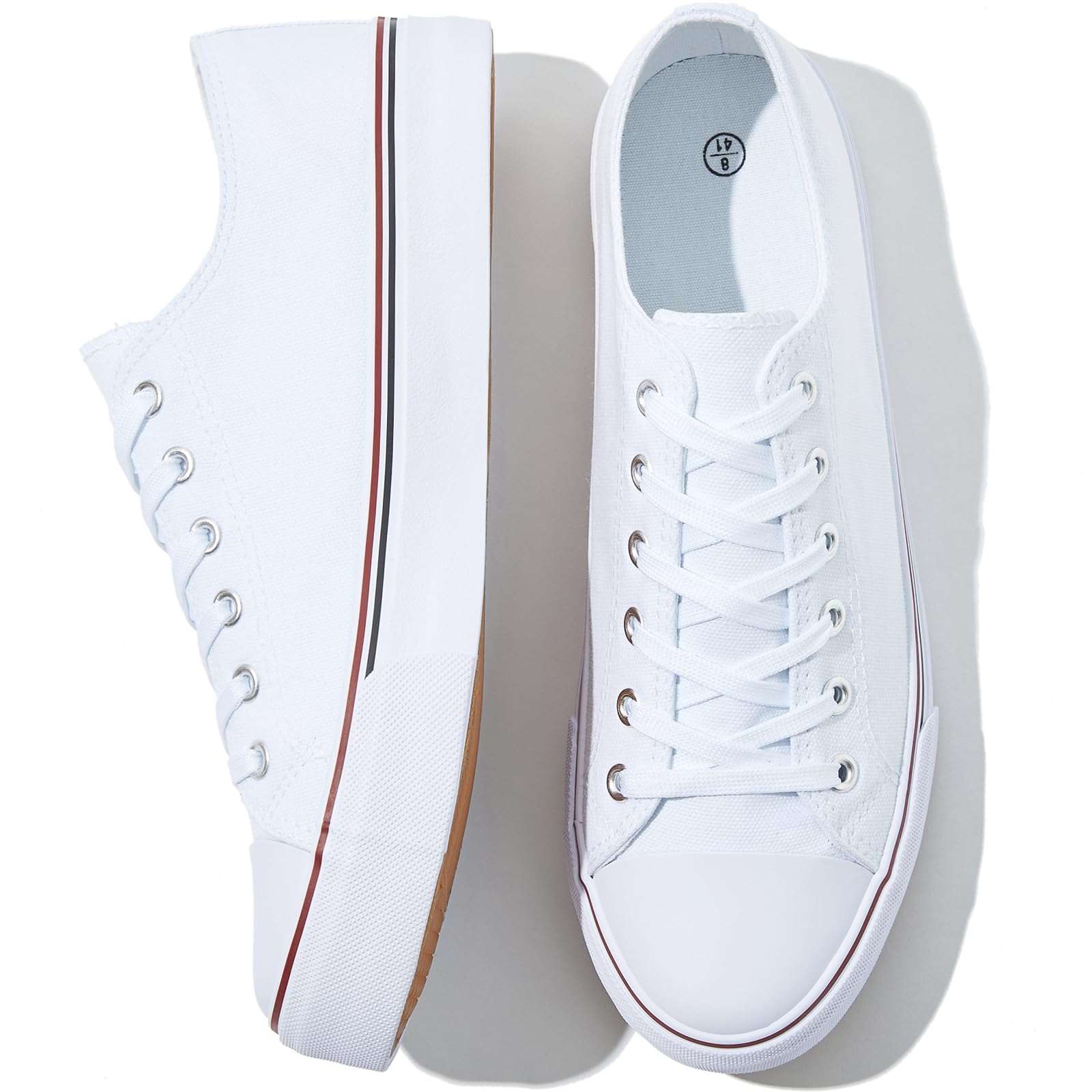 FRACORA Womens White Canvas Sneakers Low Top Lace Up Canvas Shoes Fashion Comfortable - Image 1