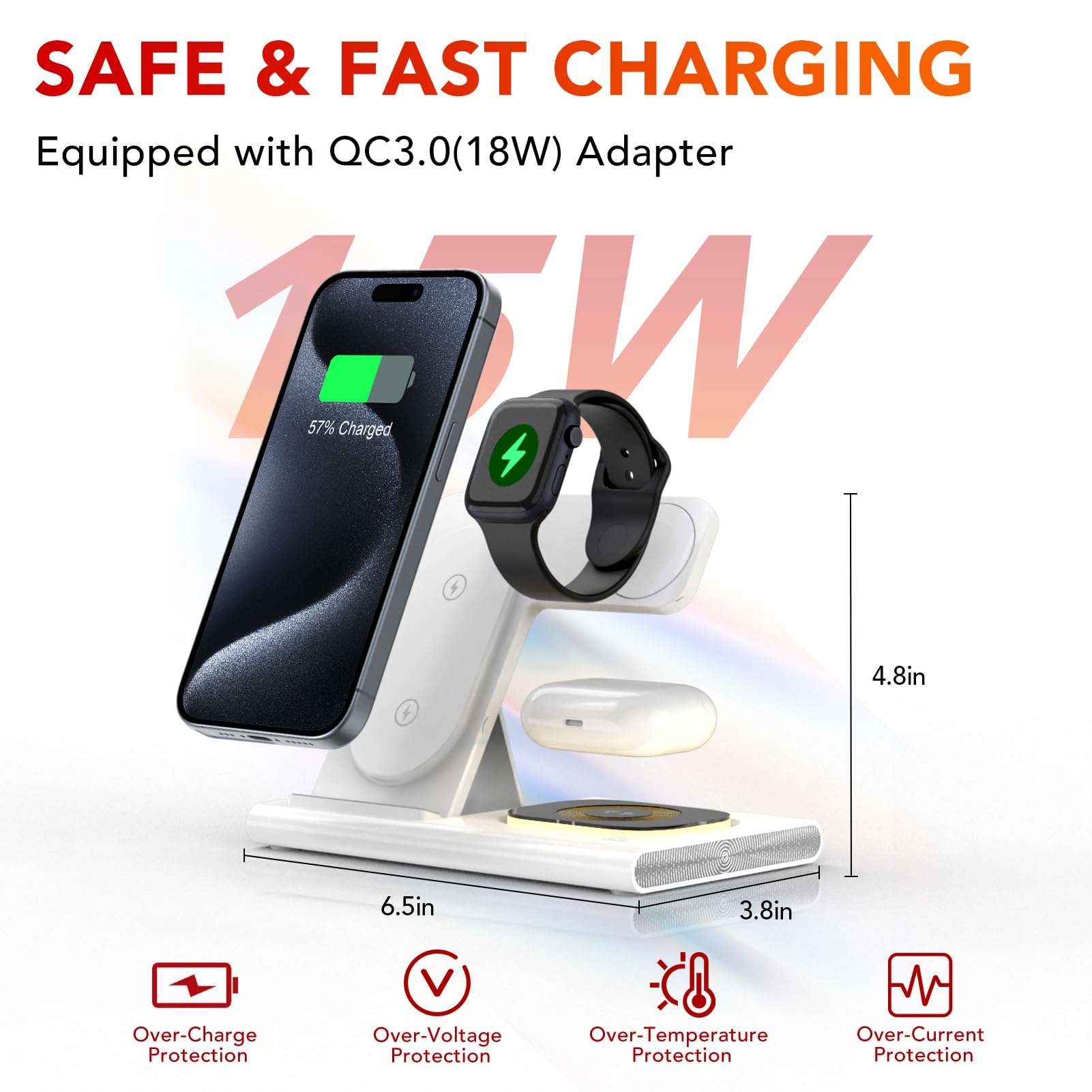 3 in 1 Foldable Charging Station for Apple Products,Wireless Charger for iPhone 17 16 15 14 13 12 Pro Max,Travel Dock Adapter&Light for iWatch Series 11 10 9 Ultra 3/2 SE 3/2,for AirPods 4 3 2 Pro 3/2 - Image 5
