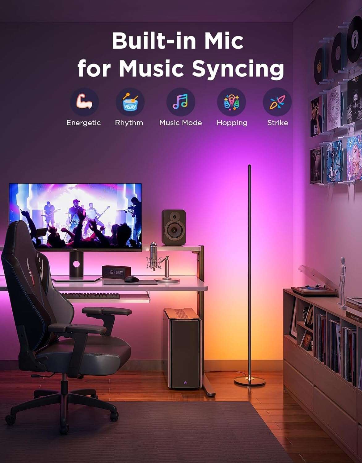 Govee RGBIC Floor Lamp Basic, LED Corner Lamp Works with Alexa, 1000 Lumen Smart Modern Floor Lamp with Music Sync and 16 Million DIY Colors, Color Changing Standing Lamp for Bedroom Living Room Black - Image 3