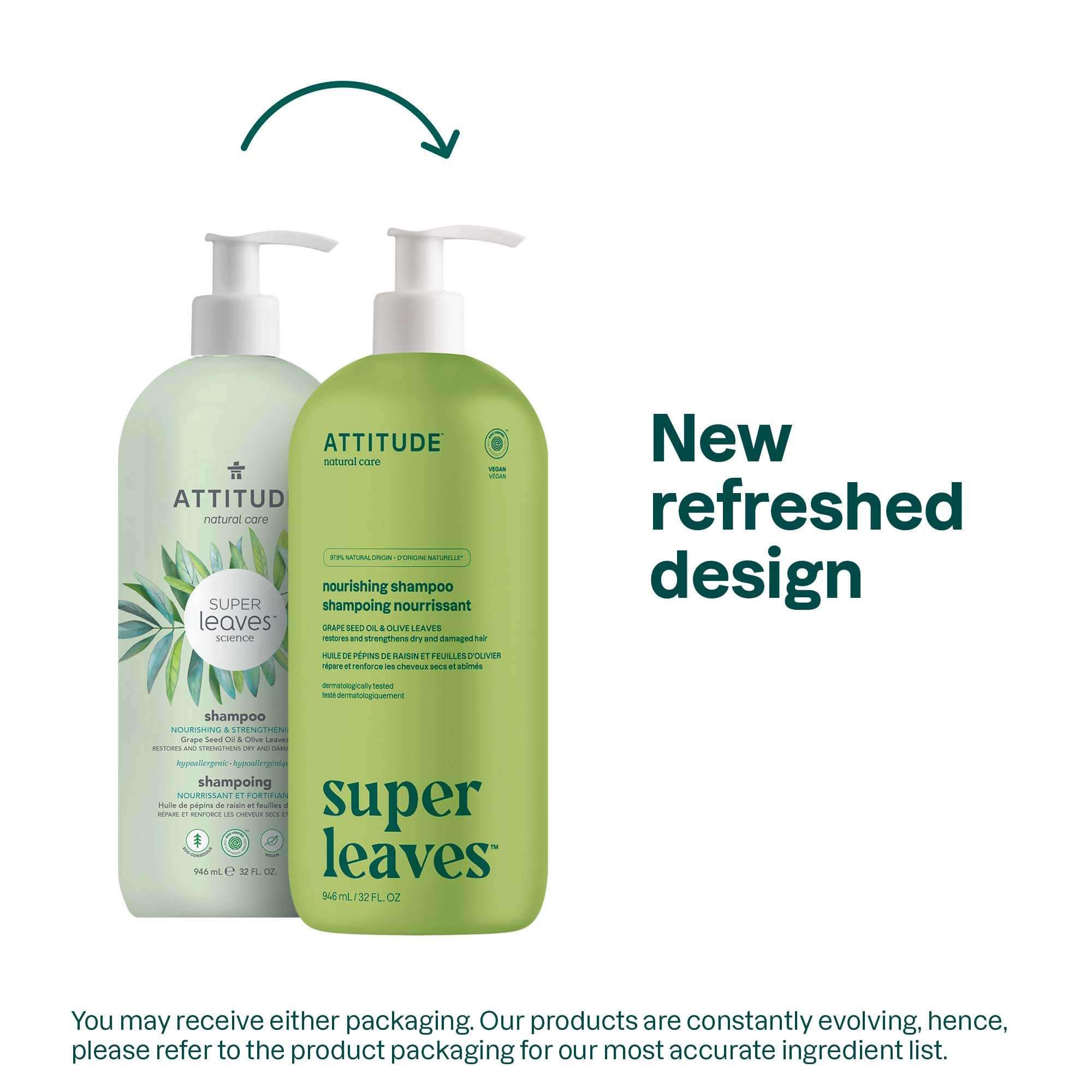 ATTITUDE Nourishing Hair Shampoo, EWG Verified, For Dry and Damaged Hair, Naturally Derived Ingredients, Vegan and Plant Based, Grapeseed Oil and Olive Leaves, 32 Fl Oz - Image 2