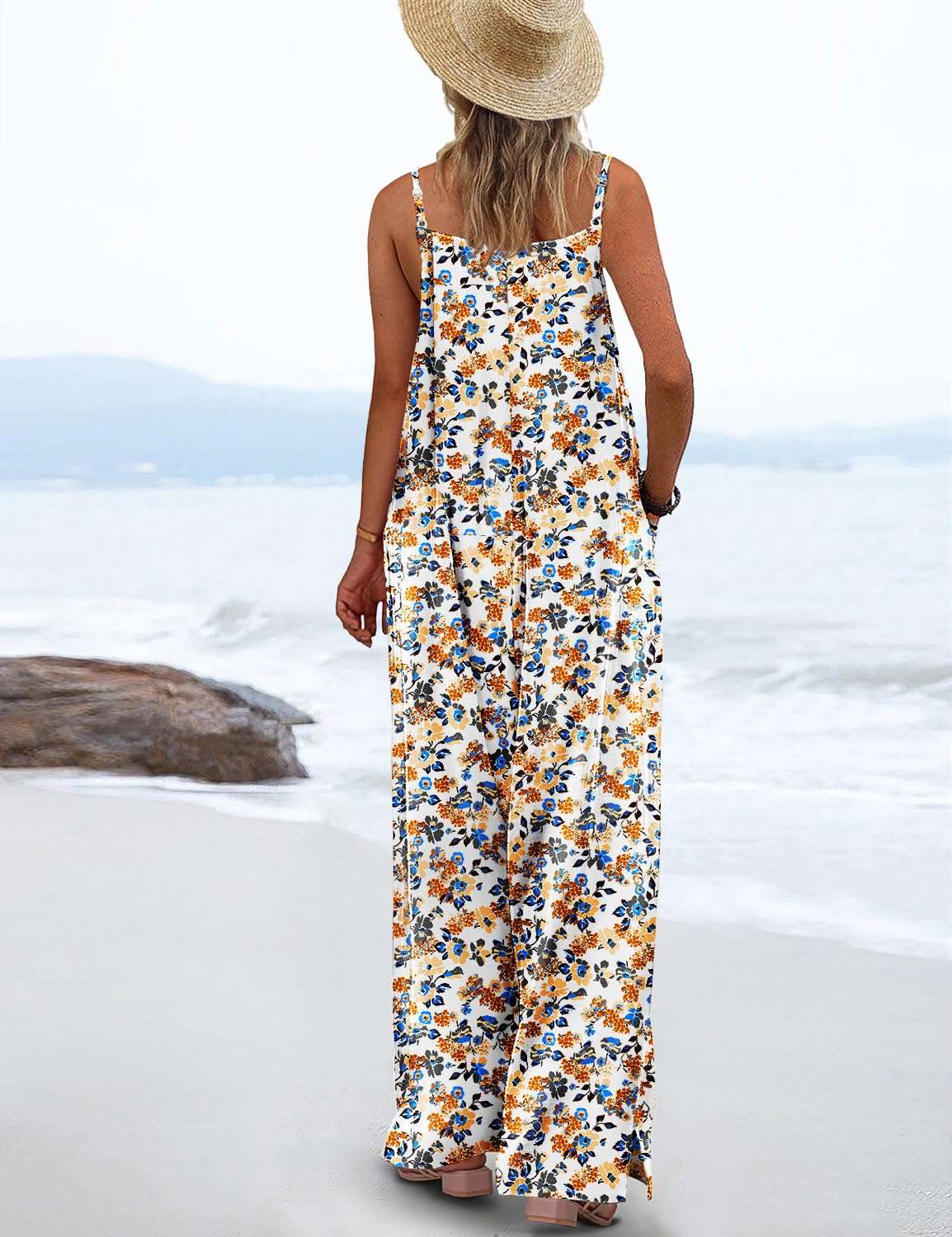 YESNO Women's Summer Boho Casual Jumpsuits Wide Leg Overalls Floral Print Baggy Rompers with Pockets PZZCR - Image 3