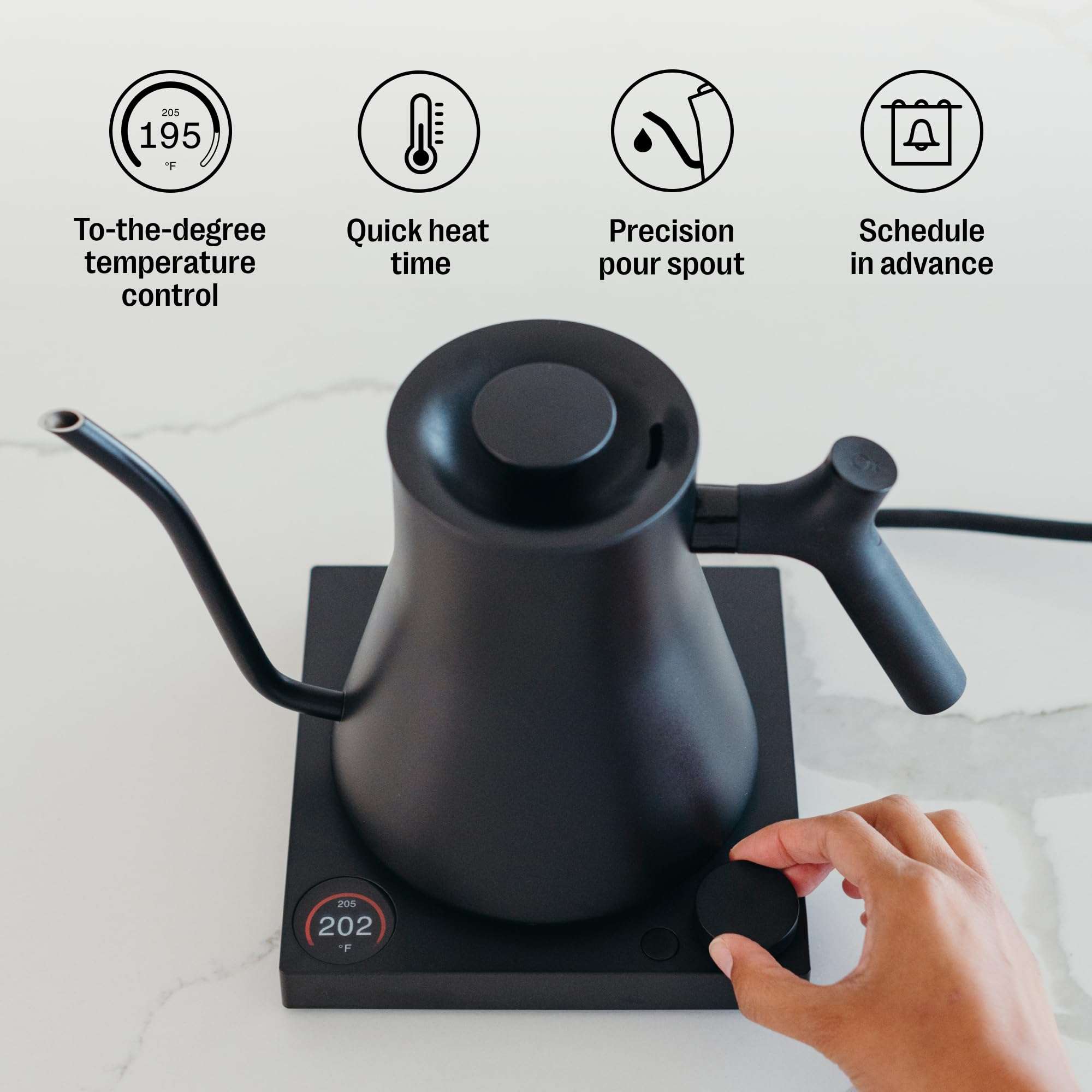Fellow Stagg EKG Pro Electric Gooseneck Kettle - Pour-Over Coffee and Tea, Quick Heating, Precise Temperature Control, Scheduling, Built-in Brew Timer, Stone Blue with Walnut Wood Handle, 0.9 Liter - Image 6