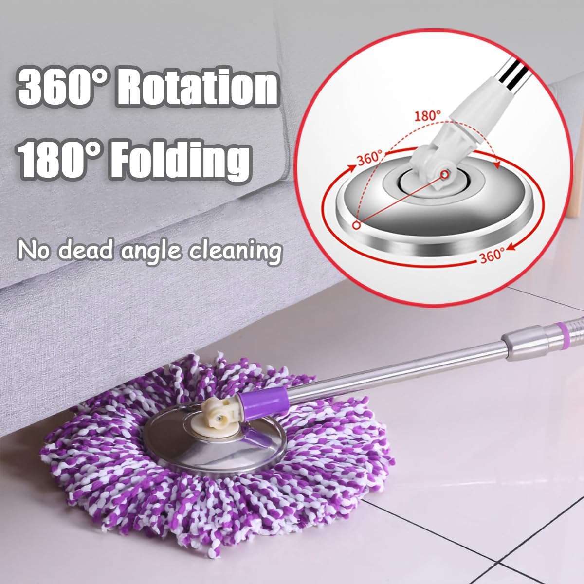 Midremer Spin Mop Replacement Mop Handle, 49-inch 360 Degrees Rotating Telescopic Replacement Mop Stick with Reinforced Plastic Disc for Spin Mop Bucket Cleaning System (Plastic Disc, Green) - Image 6